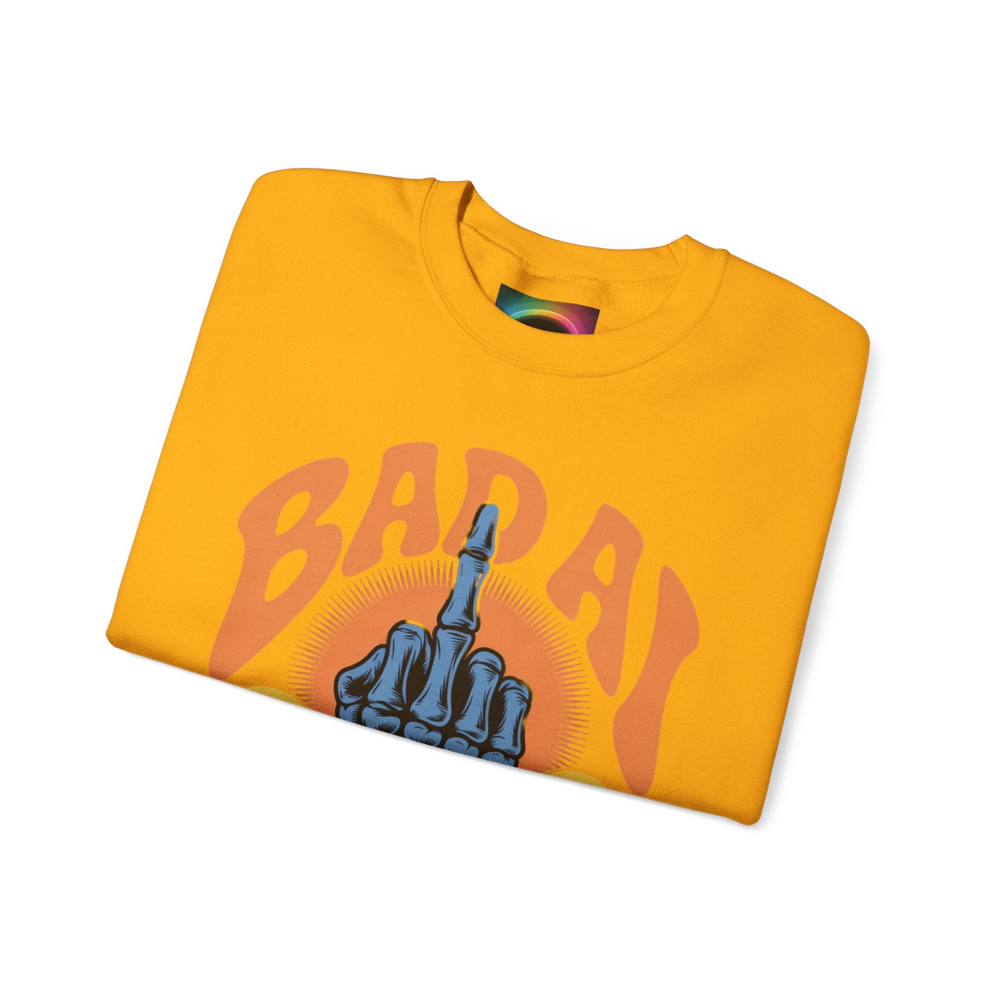 Bad AI Graphic Sweatshirt — Middle Finger Skeleton Hand with Smiley Faces
