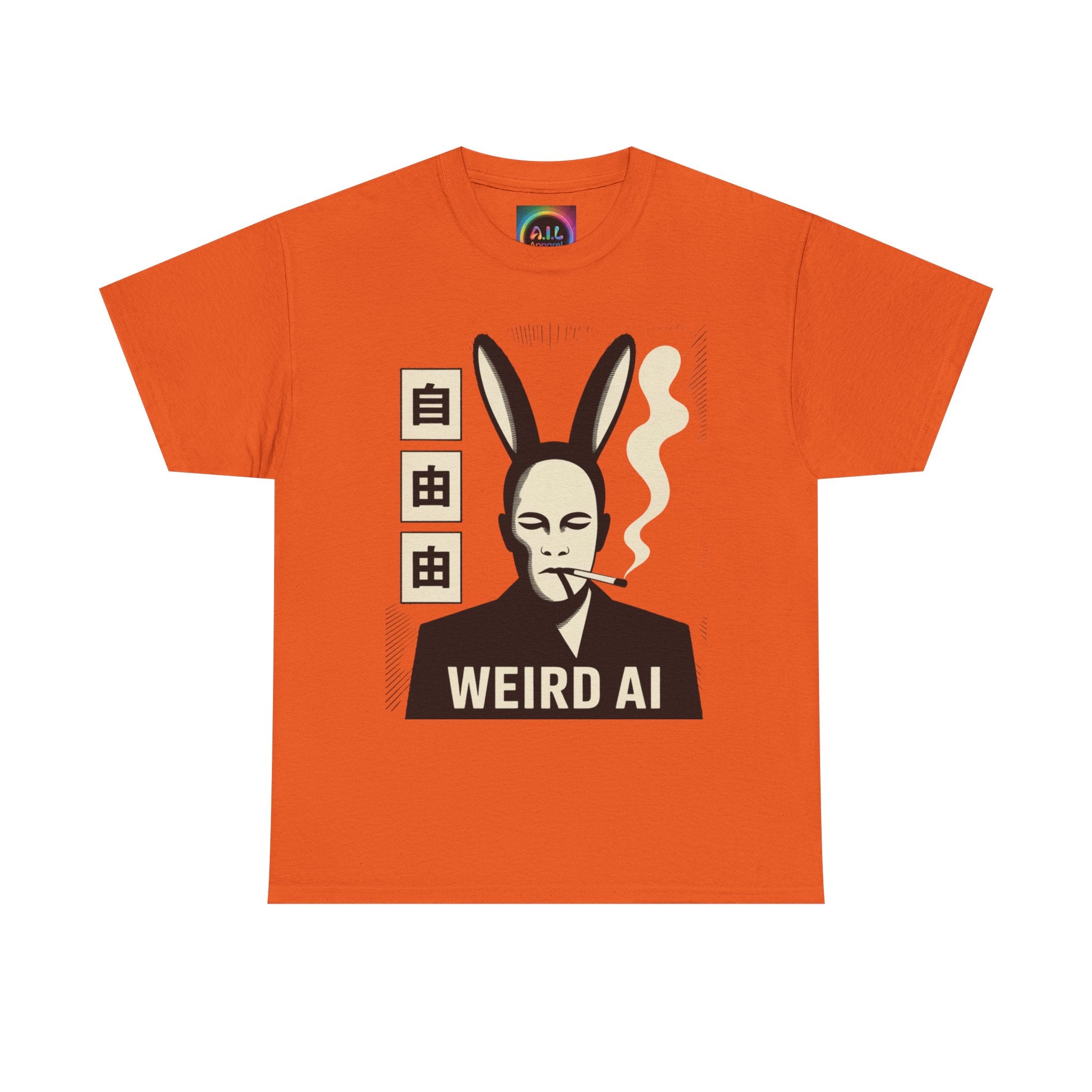 Weird AI Tee "CYBER RABBIT NOIR" Retro Bunny-Masked AI Graphic T-Shirt