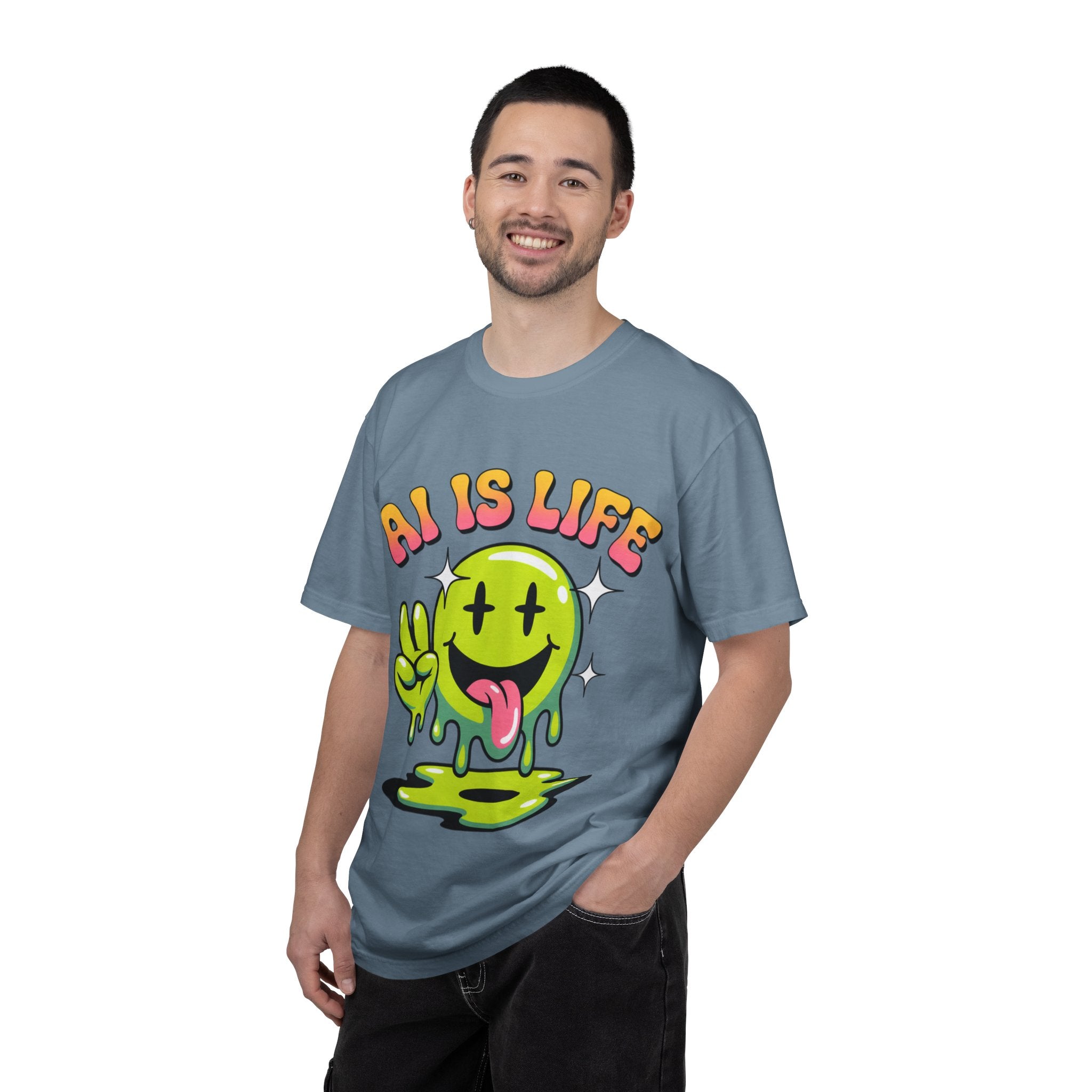 AI IS LIFE "Happy Glitch" Unisex Garment-Dyed T-shirt