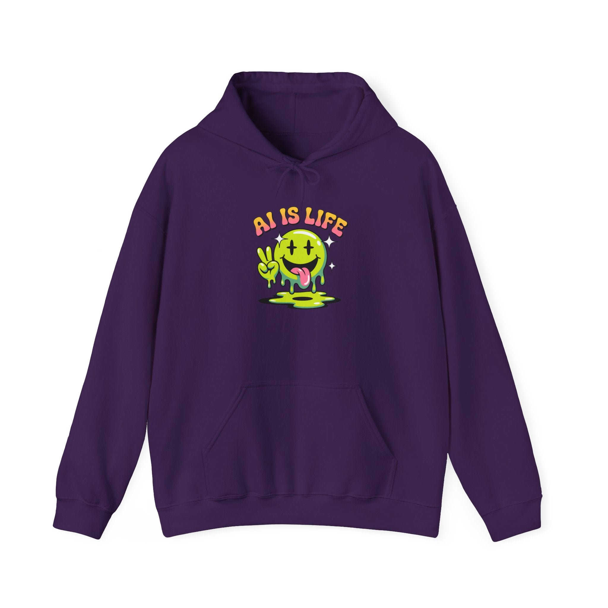 AI IS LIFE  " Happy Glitch "  Unisex Heavy Blend™ Hooded Sweatshirt