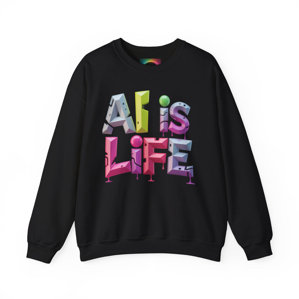 AI is LIFE "GRAFFITI DIMENSION" Colorful 3D Typography Crewneck Sweatshirt