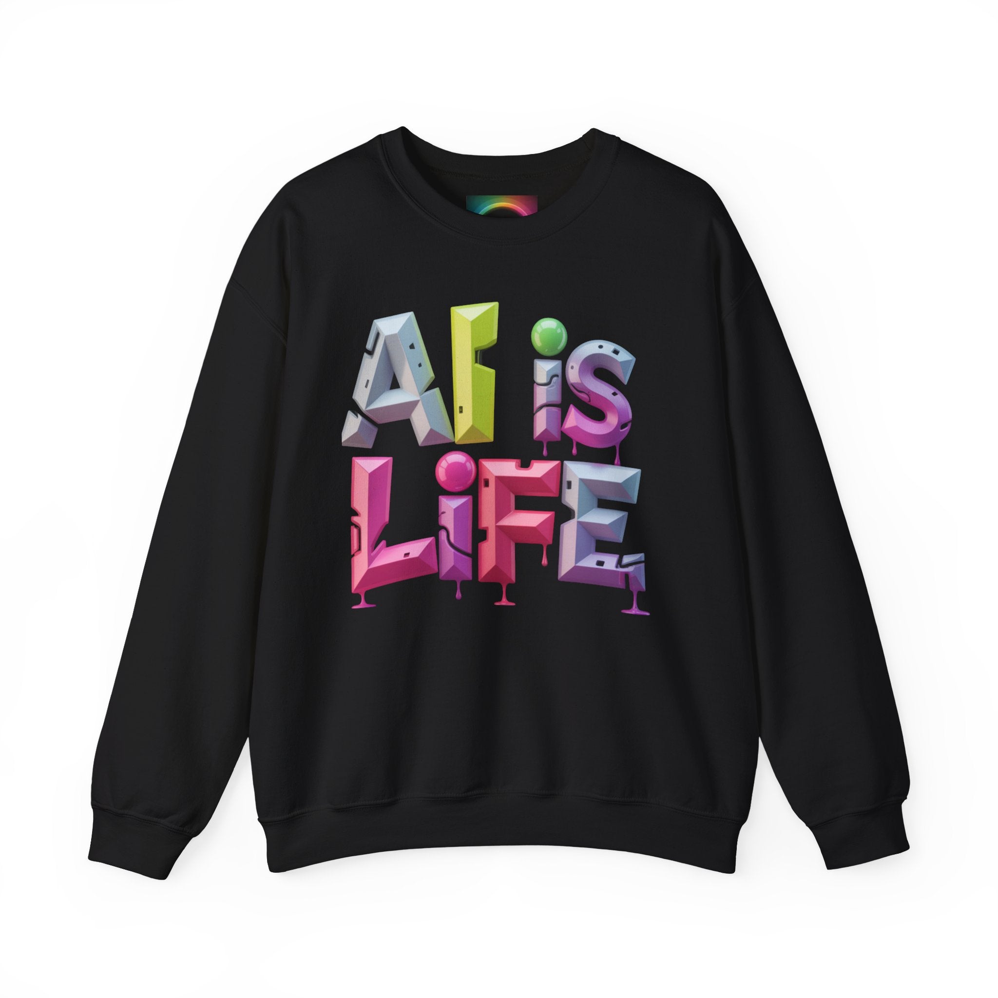 AI is LIFE "GRAFFITI DIMENSION" Colorful 3D Typography Crewneck Sweatshirt