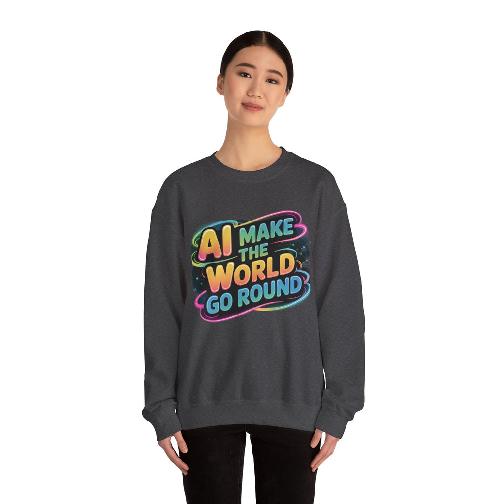 AI MAKE THE WORLD GO ROUND  "Techno Orbit"  Heavy Blend™ Crewneck Sweatshirt