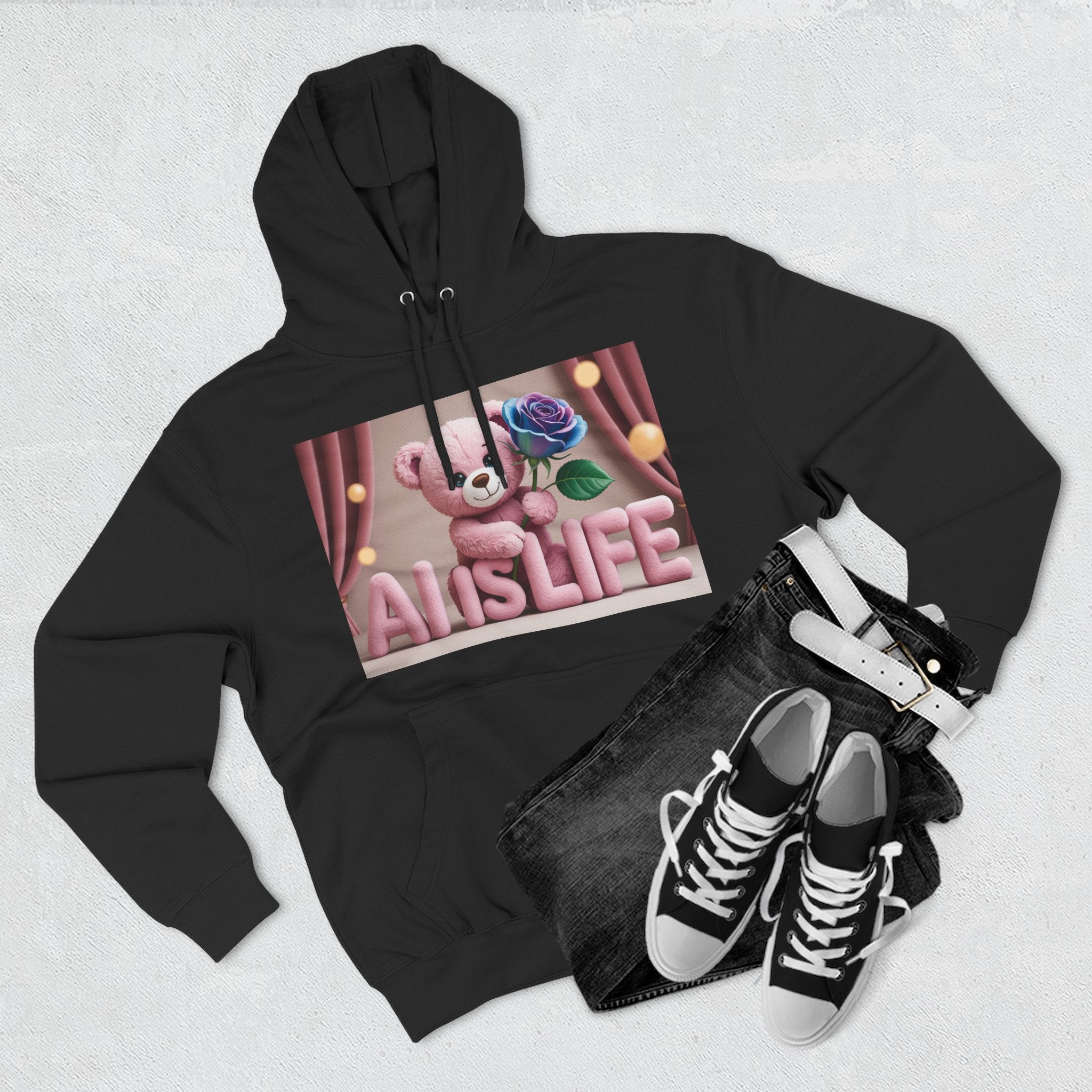 AI IS LIFE  "CUTE CIRCUIT" Three-Panel Fleece Hoodie