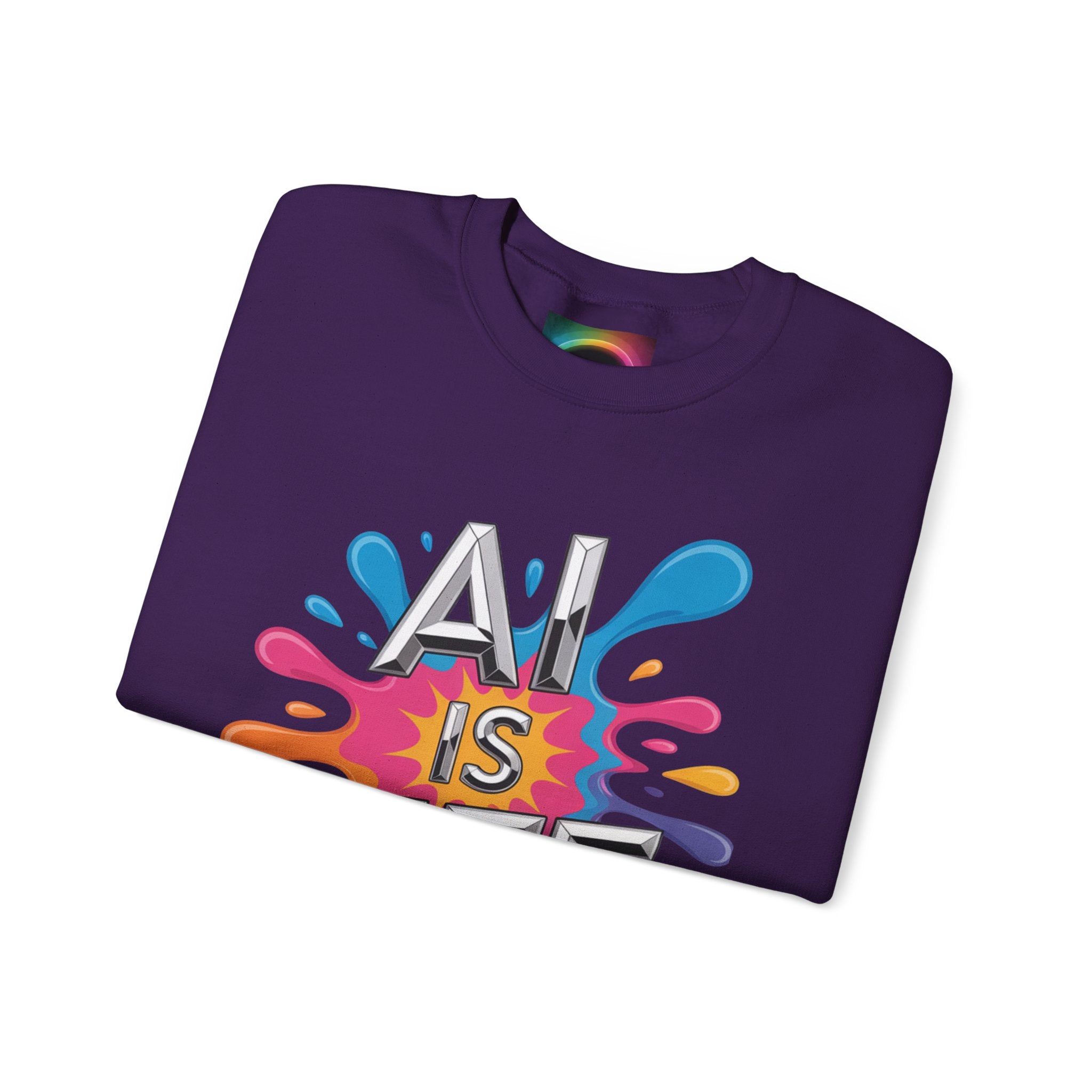 AI is Life "CHROME SPLATTER" Unisex Color Splash Graphic Crewneck Sweatshirt