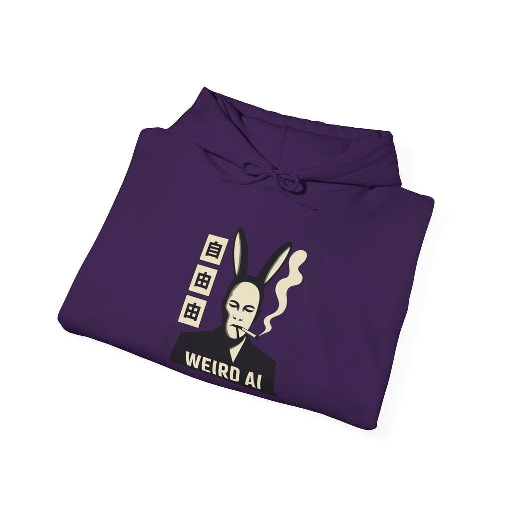 Weird AI Tee "CYBER RABBIT NOIR" Retro Bunny-Masked AI Graphic Hoodie