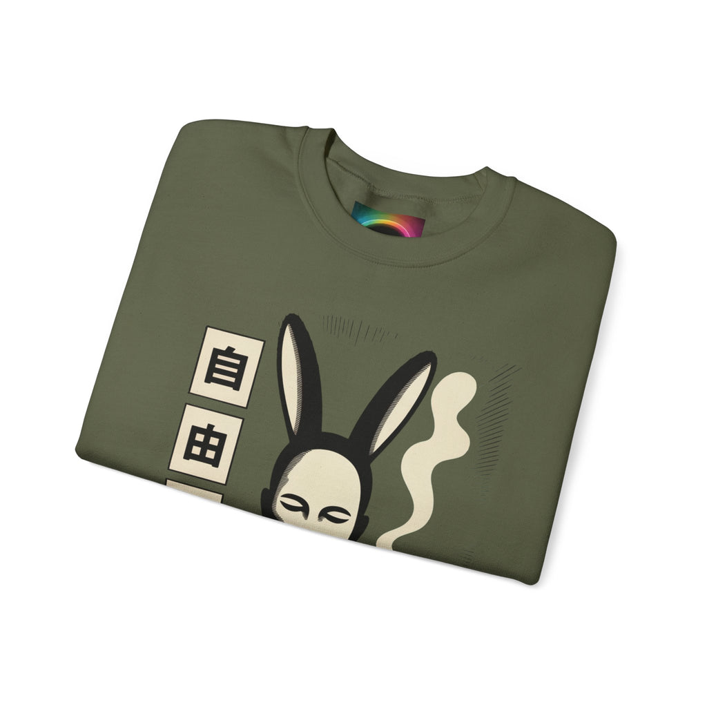 Weird AI Tee "CYBER RABBIT NOIR" Retro Bunny-Masked AI Graphic Crewneck Sweatshirt