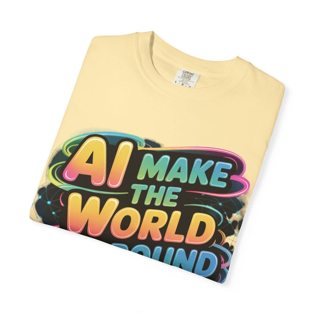 AI MAKE THE WORLD GO ROUND  "Techno Orbit" Unisex Garment-Dyed T-shirt