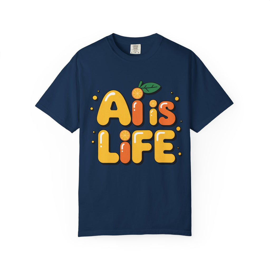 2. AI is LIFE  "Orange Overclock" Unisex Garment-Dyed T-shirt
