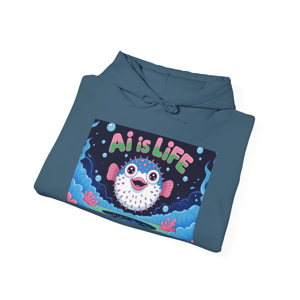 AI is LIFE “Happy Blowfish Energy” Unisex Heavy Blend™ Hooded Sweatshirt