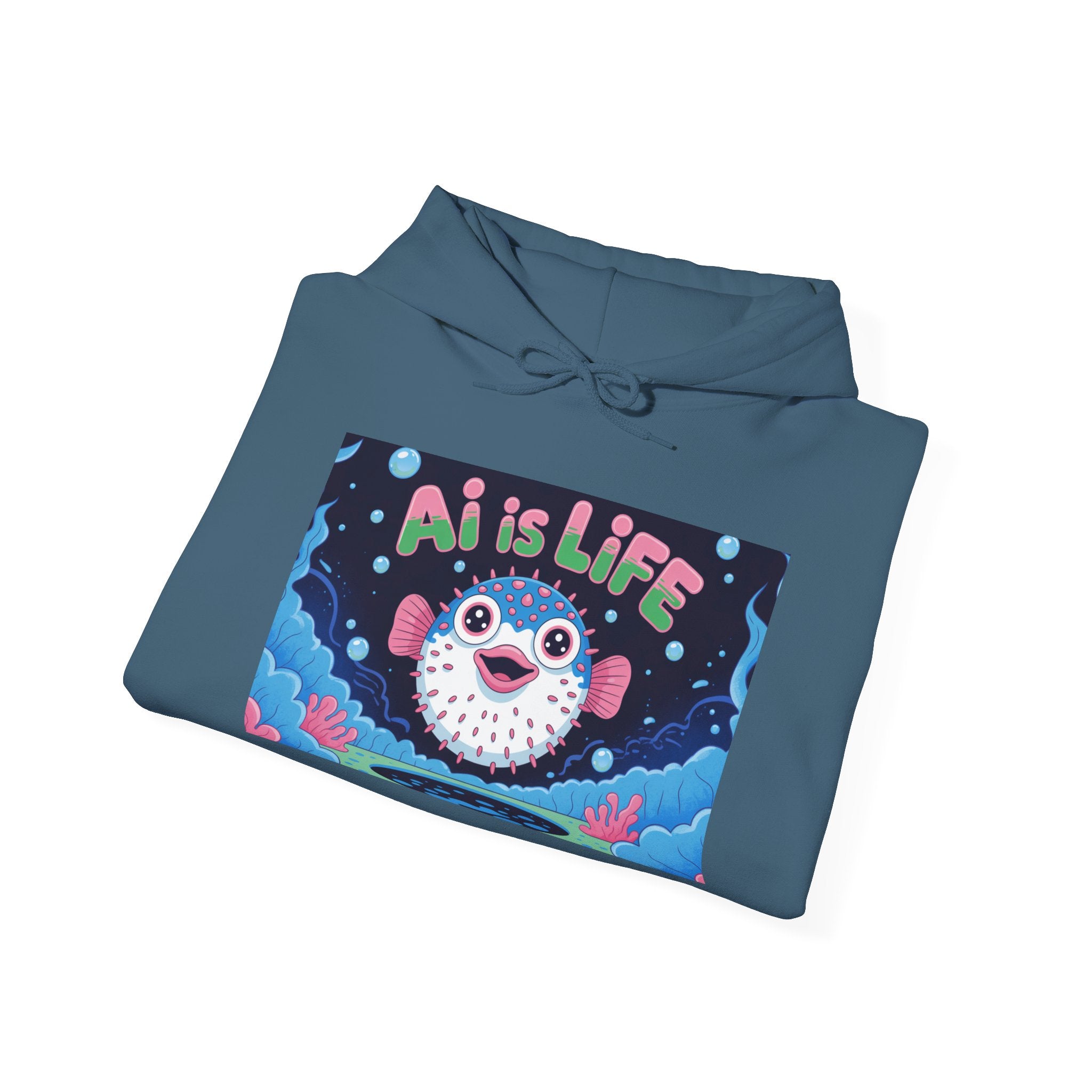 AI is LIFE “Happy Blowfish Energy” Unisex Heavy Blend™ Hooded Sweatshirt