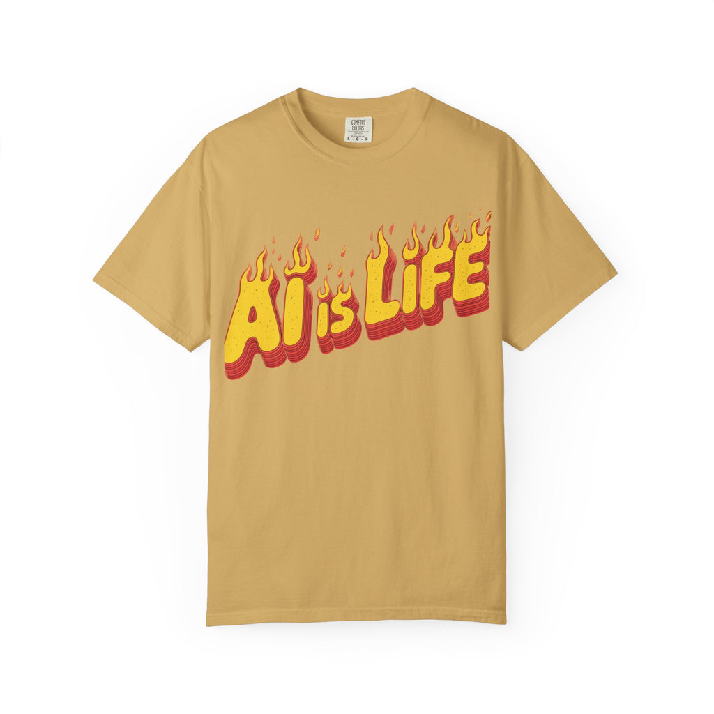 AI is LIFE “FLAME CODE” Unisex Garment-Dyed T-Shirt, Casual Wear,