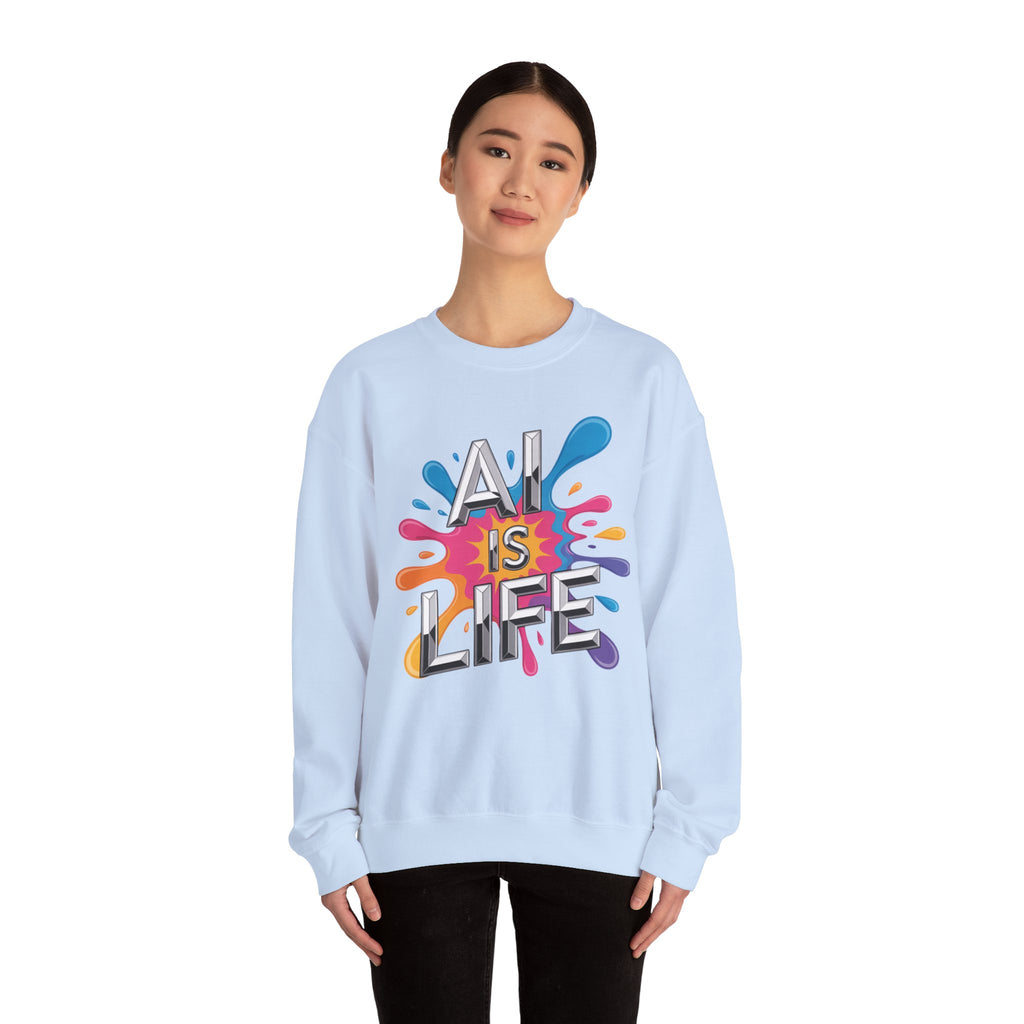 AI is Life "CHROME SPLATTER" Unisex Color Splash Graphic Crewneck Sweatshirt