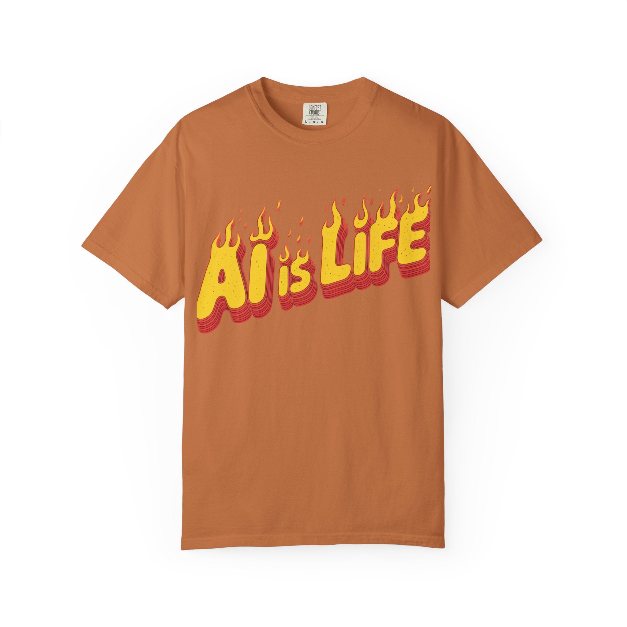 AI is LIFE “FLAME CODE” Unisex Garment-Dyed T-Shirt, Casual Wear,