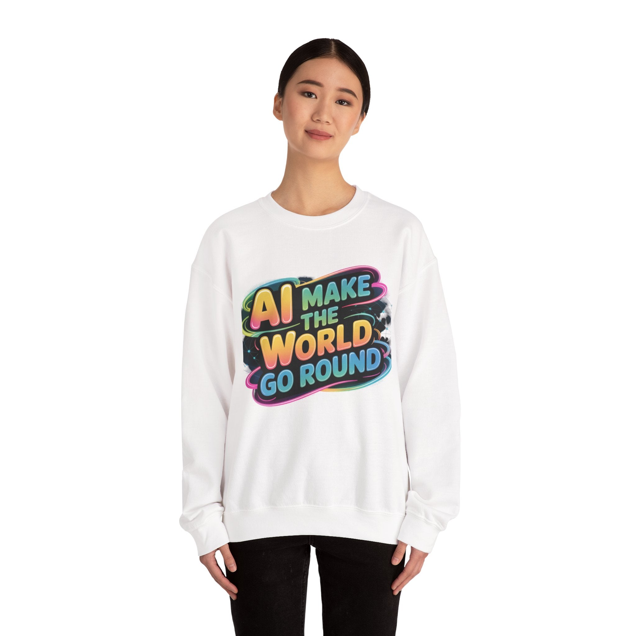 AI MAKE THE WORLD GO ROUND  "Techno Orbit"  Heavy Blend™ Crewneck Sweatshirt