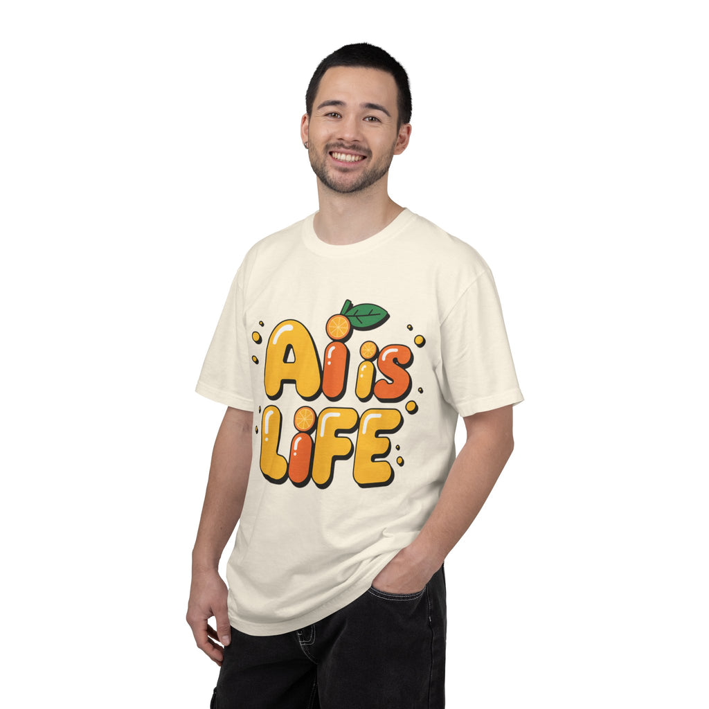 2. AI is LIFE  "Orange Overclock" Unisex Garment-Dyed T-shirt