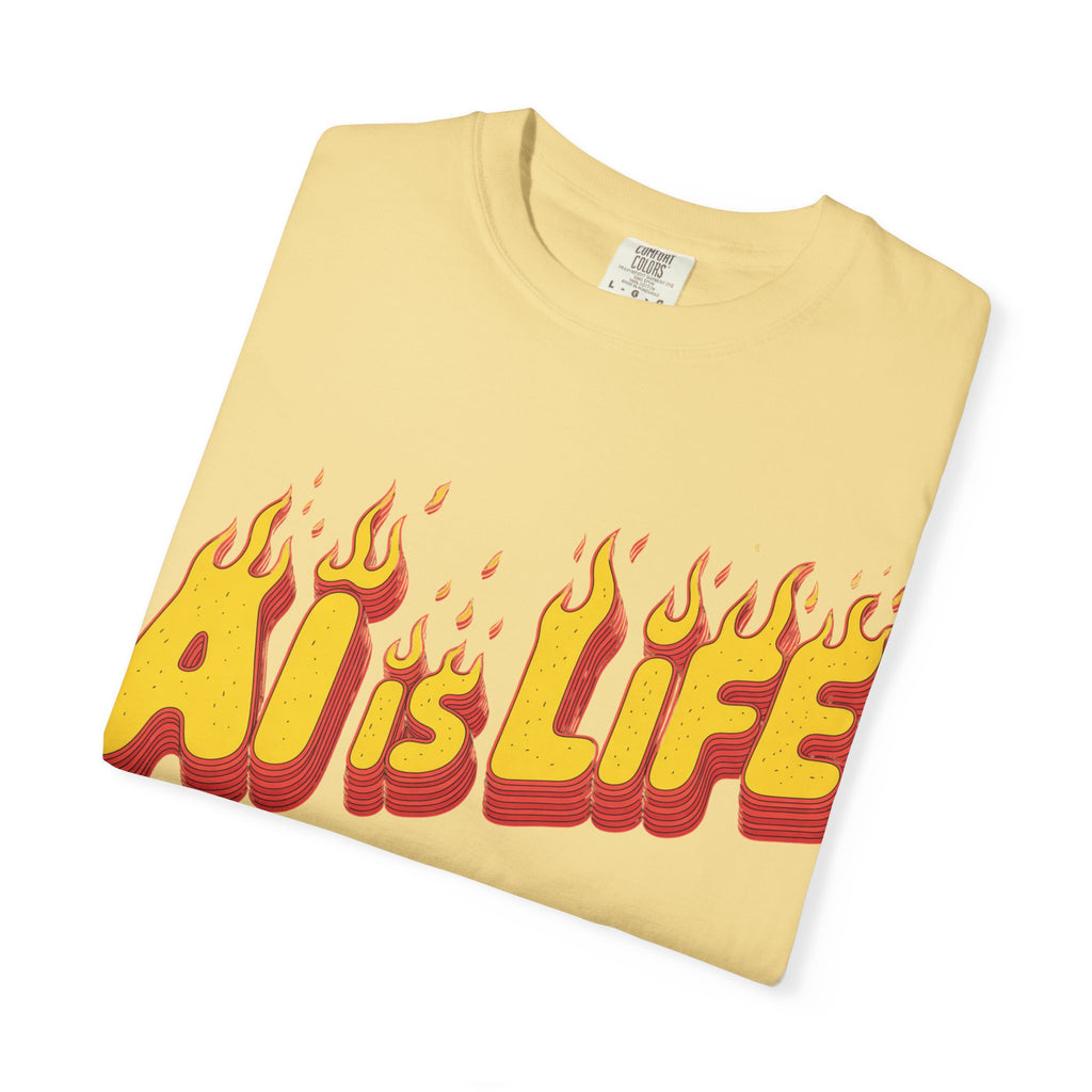 AI is LIFE “FLAME CODE” Unisex Garment-Dyed T-Shirt, Casual Wear,