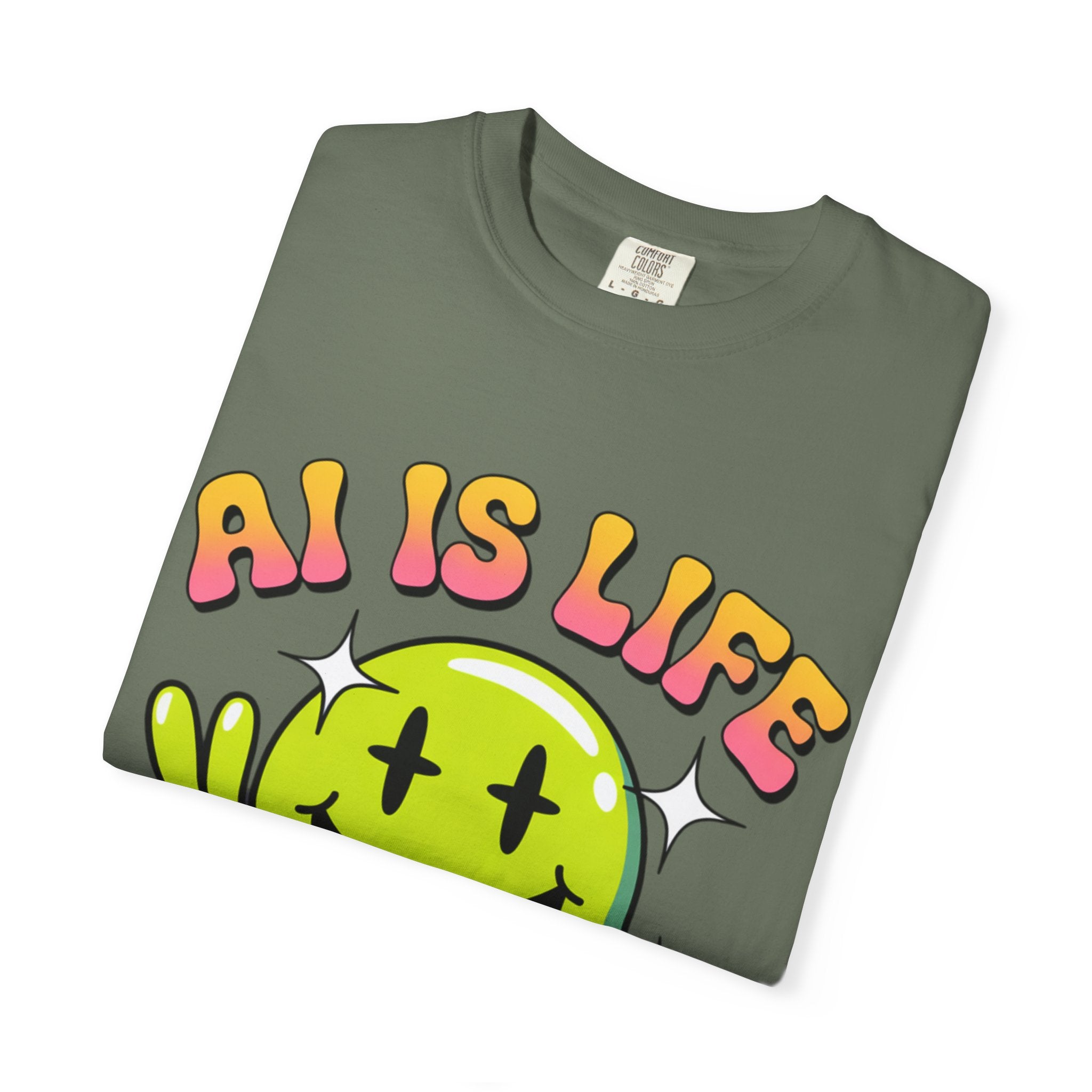 AI IS LIFE "Happy Glitch" Unisex Garment-Dyed T-shirt