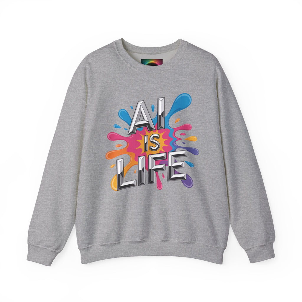 AI is Life "CHROME SPLATTER" Unisex Color Splash Graphic Crewneck Sweatshirt