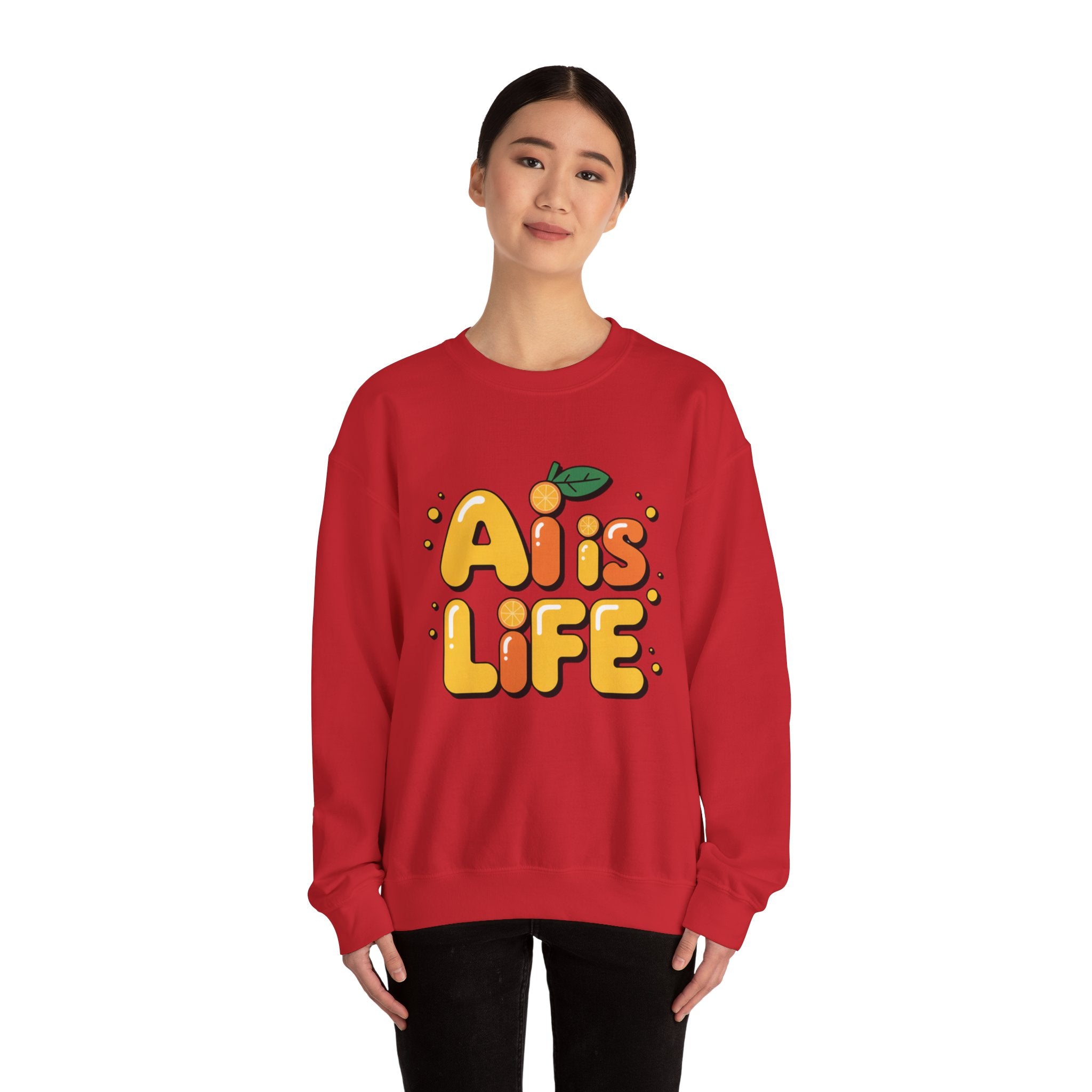 AI is LIFE  "Orange Overclock" Unisex Heavy Blend™ Crewneck Sweatshirt