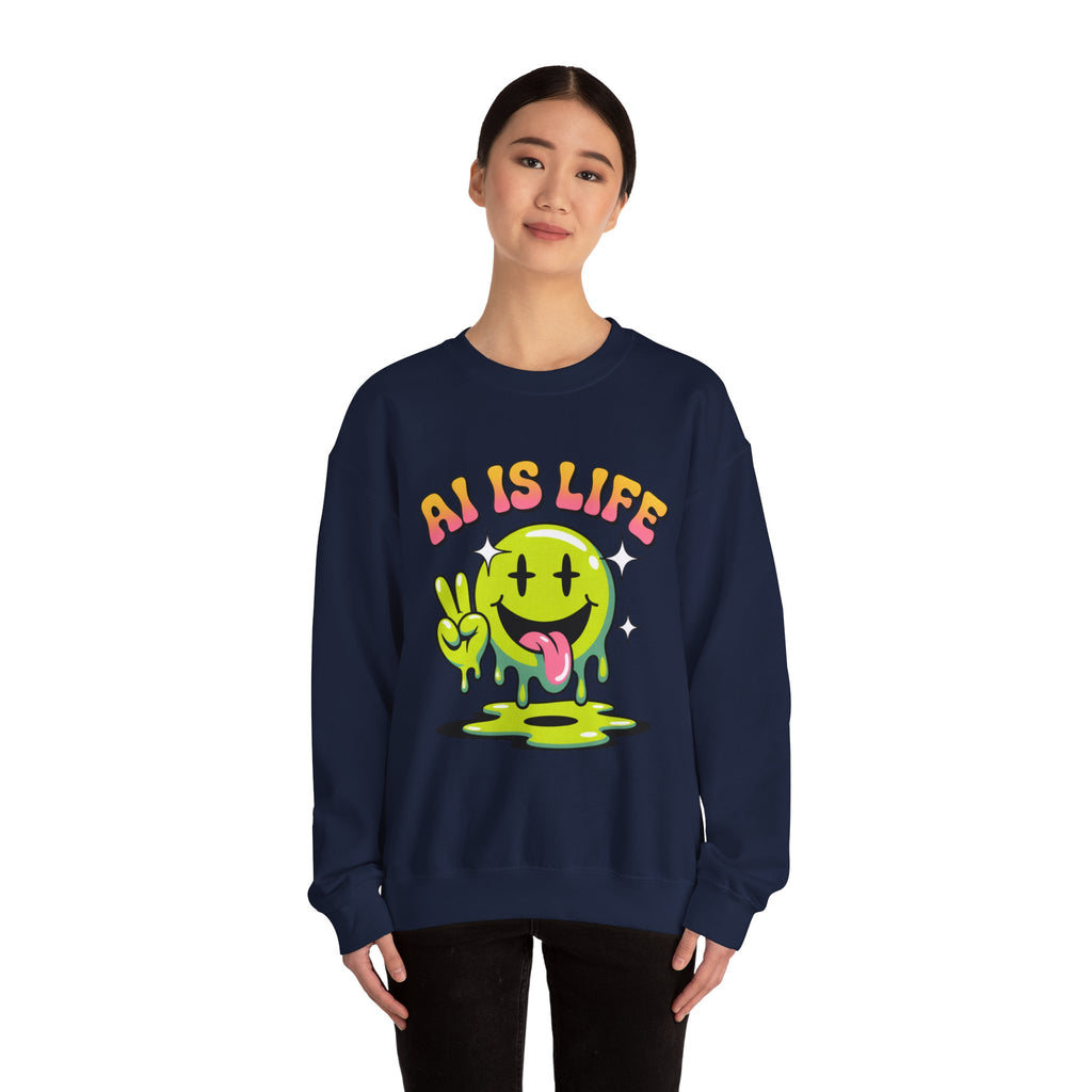 AI IS LIFE  " Happy Glitch "  Unisex Heavy Blend™ Crewneck Sweatshirt