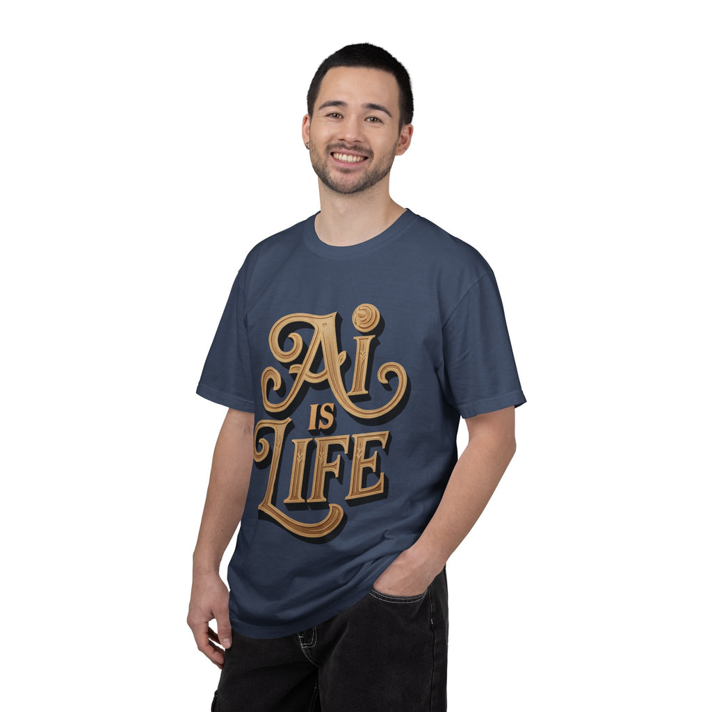 AI IS LIFE  " Golden Neuralwave "  Unisex Garment-Dyed T-shirt