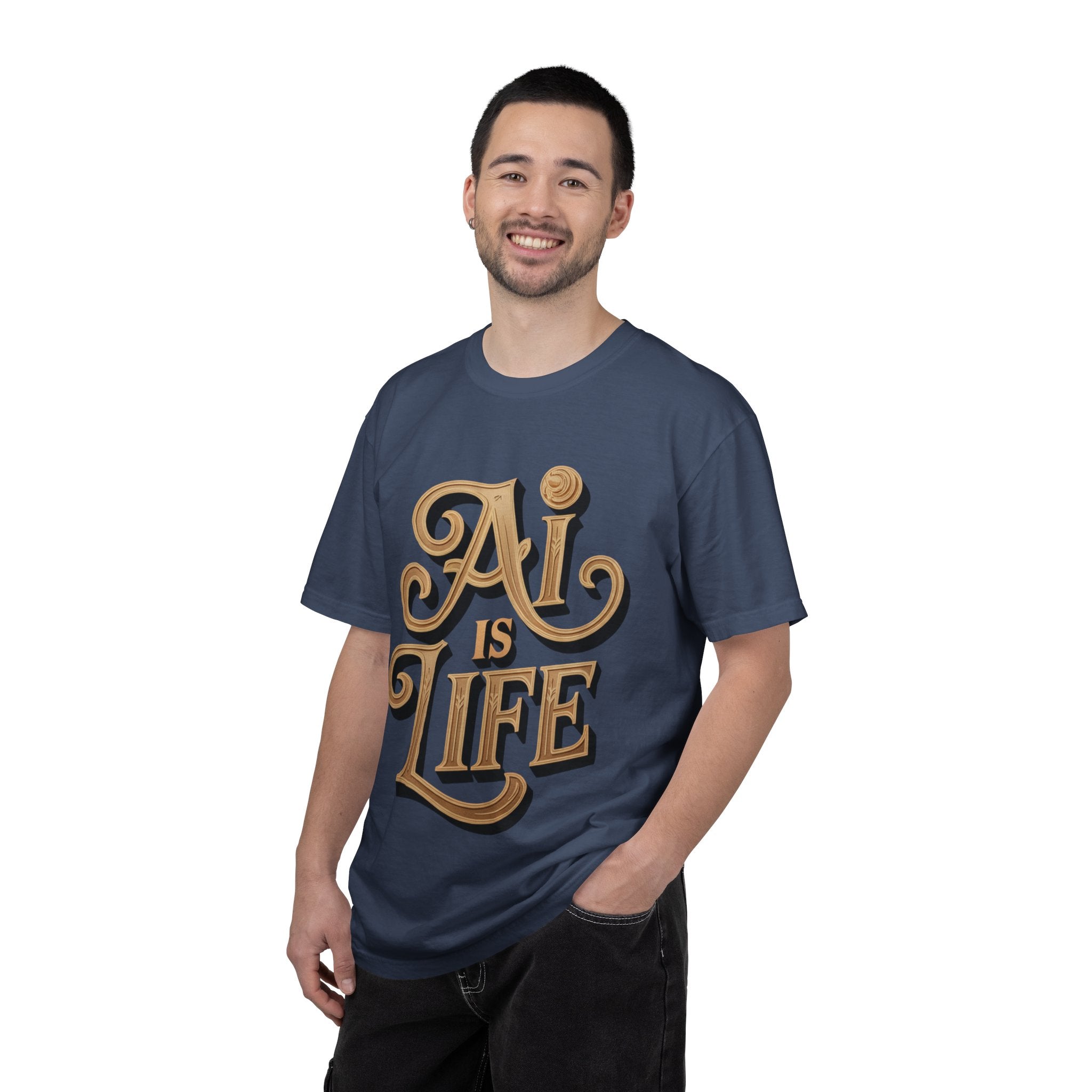 AI IS LIFE  " Golden Neuralwave "  Unisex Garment-Dyed T-shirt