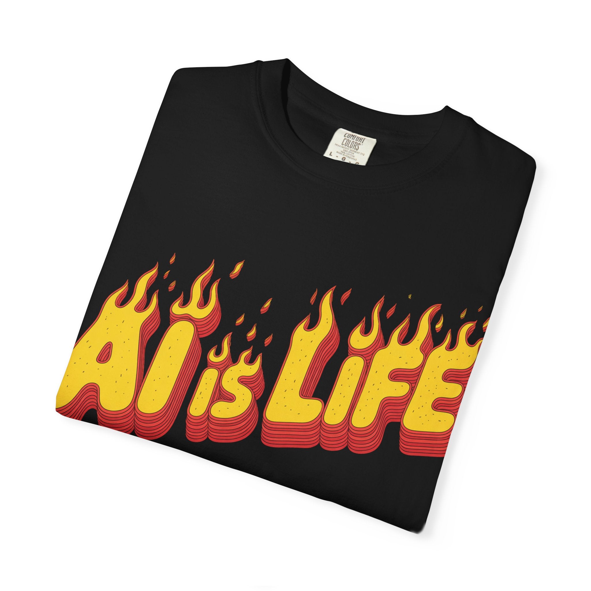 AI is LIFE “FLAME CODE” Unisex Garment-Dyed T-Shirt, Casual Wear,