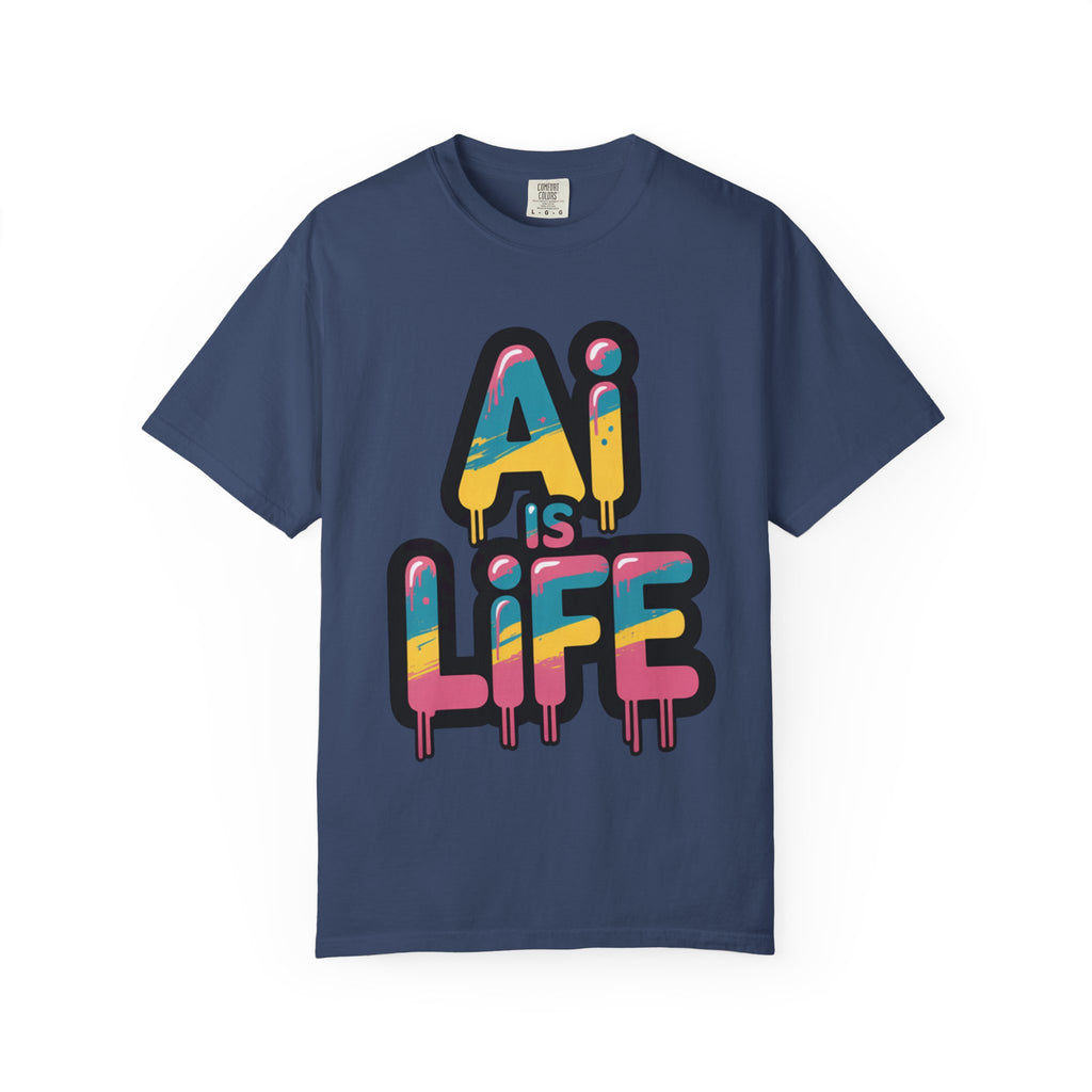 AI IS LIFE  " Neon Circuit " Unisex Garment-Dyed T-shirt