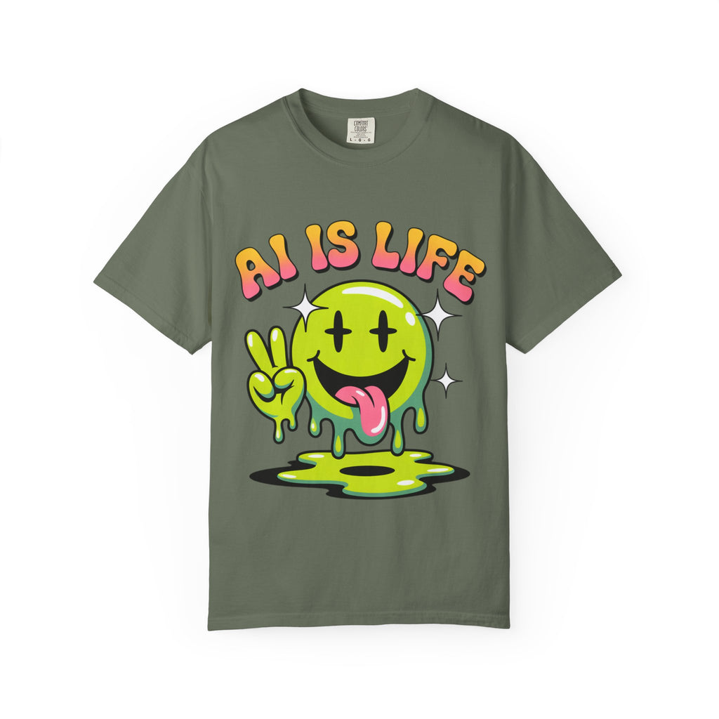 AI IS LIFE "Happy Glitch" Unisex Garment-Dyed T-shirt