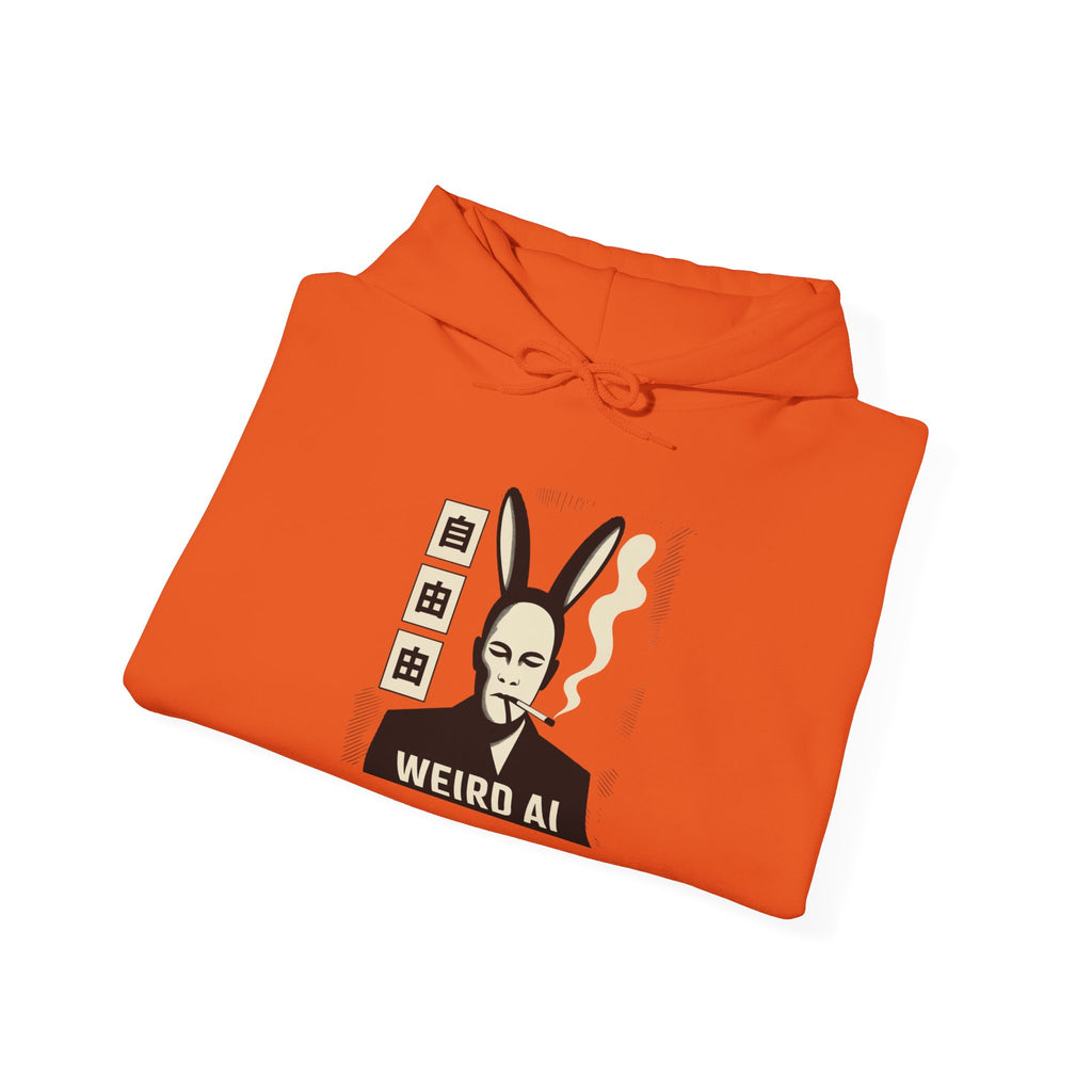 Weird AI Tee "CYBER RABBIT NOIR" Retro Bunny-Masked AI Graphic Hoodie