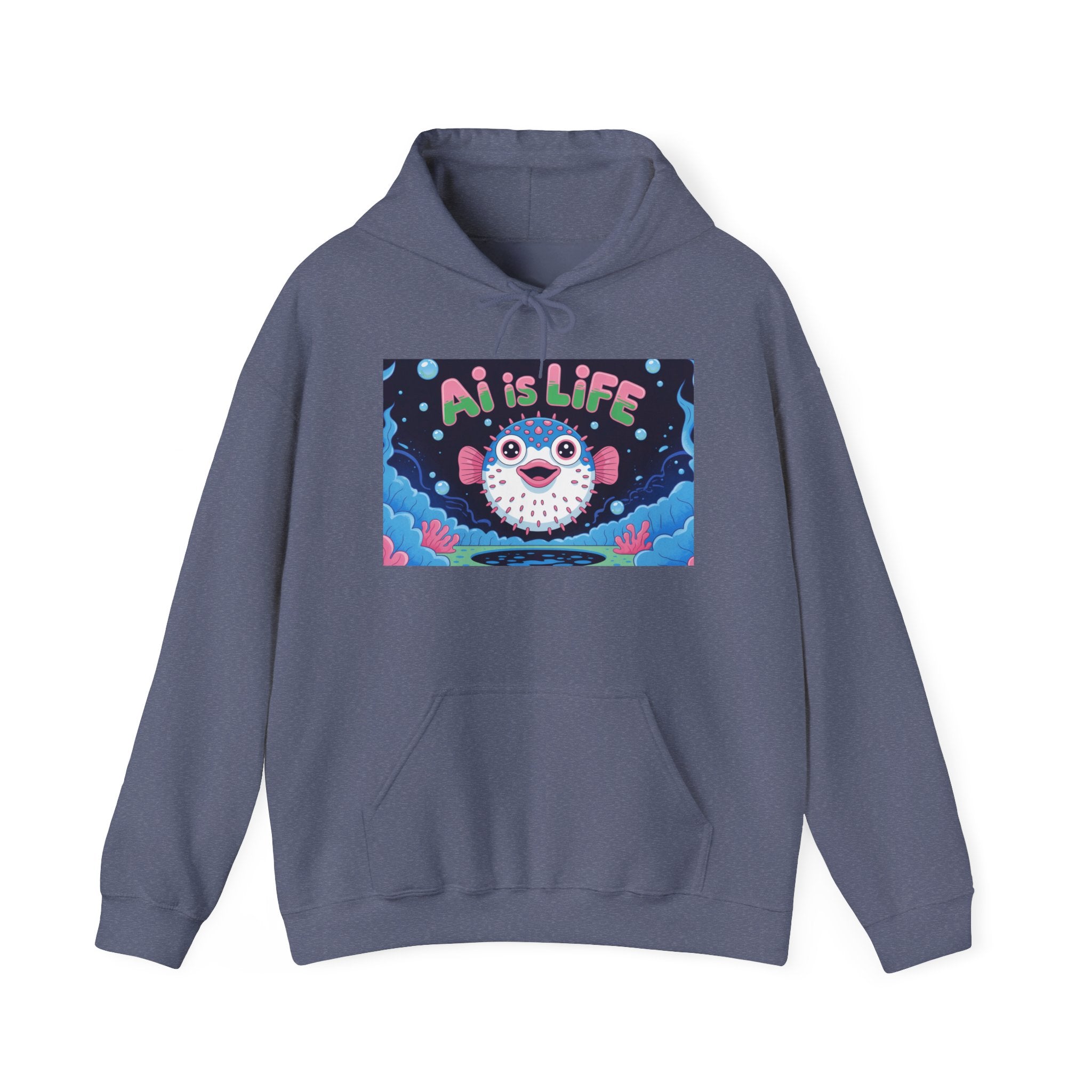 AI is LIFE “Happy Blowfish Energy” Unisex Heavy Blend™ Hooded Sweatshirt