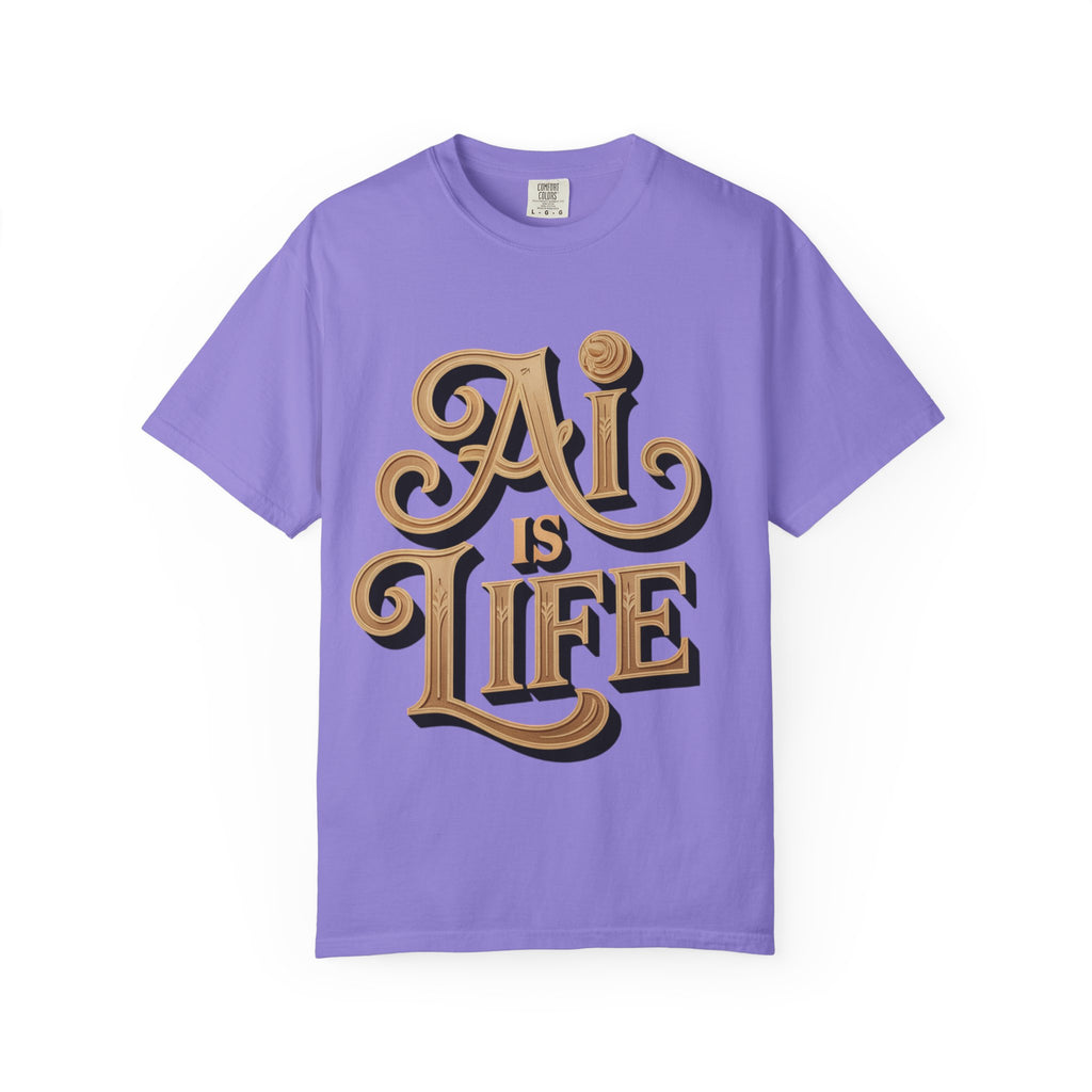 AI IS LIFE  " Golden Neuralwave "  Unisex Garment-Dyed T-shirt