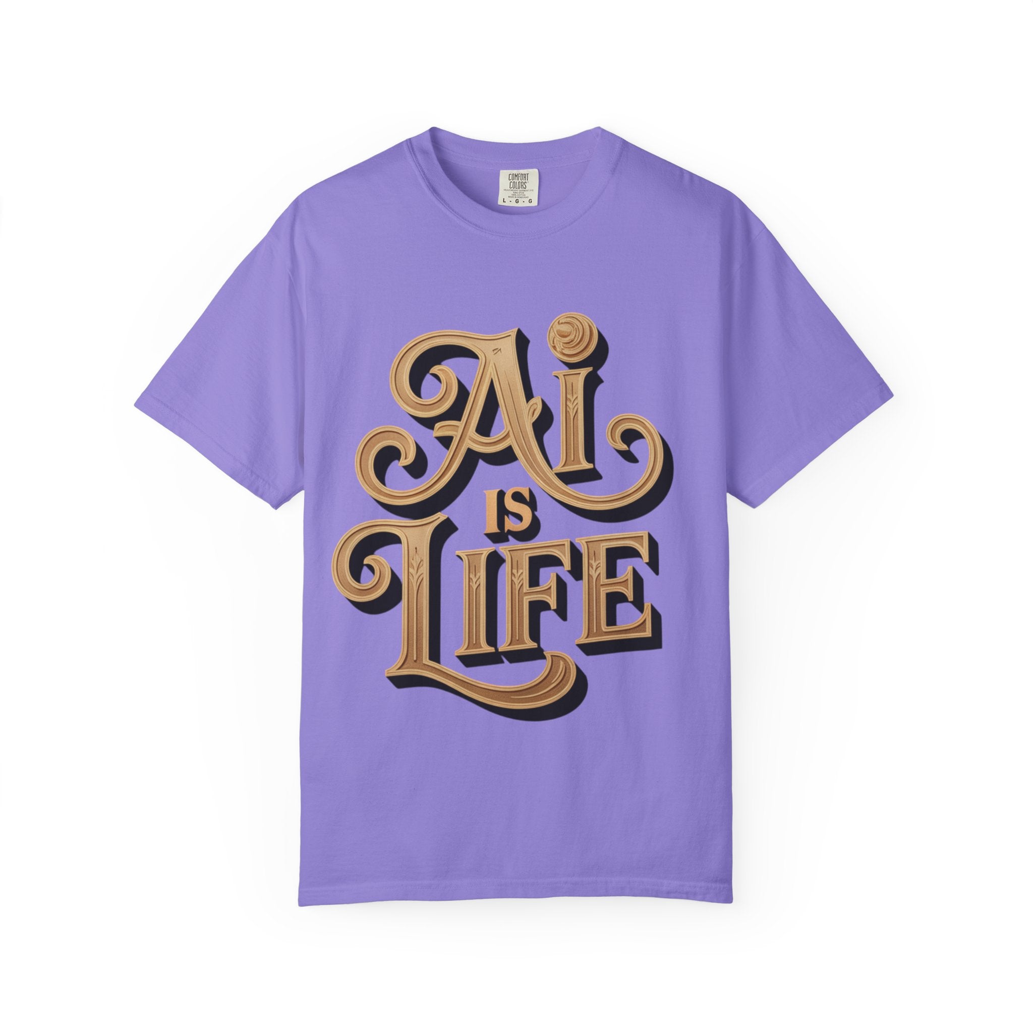 AI IS LIFE  " Golden Neuralwave "  Unisex Garment-Dyed T-shirt