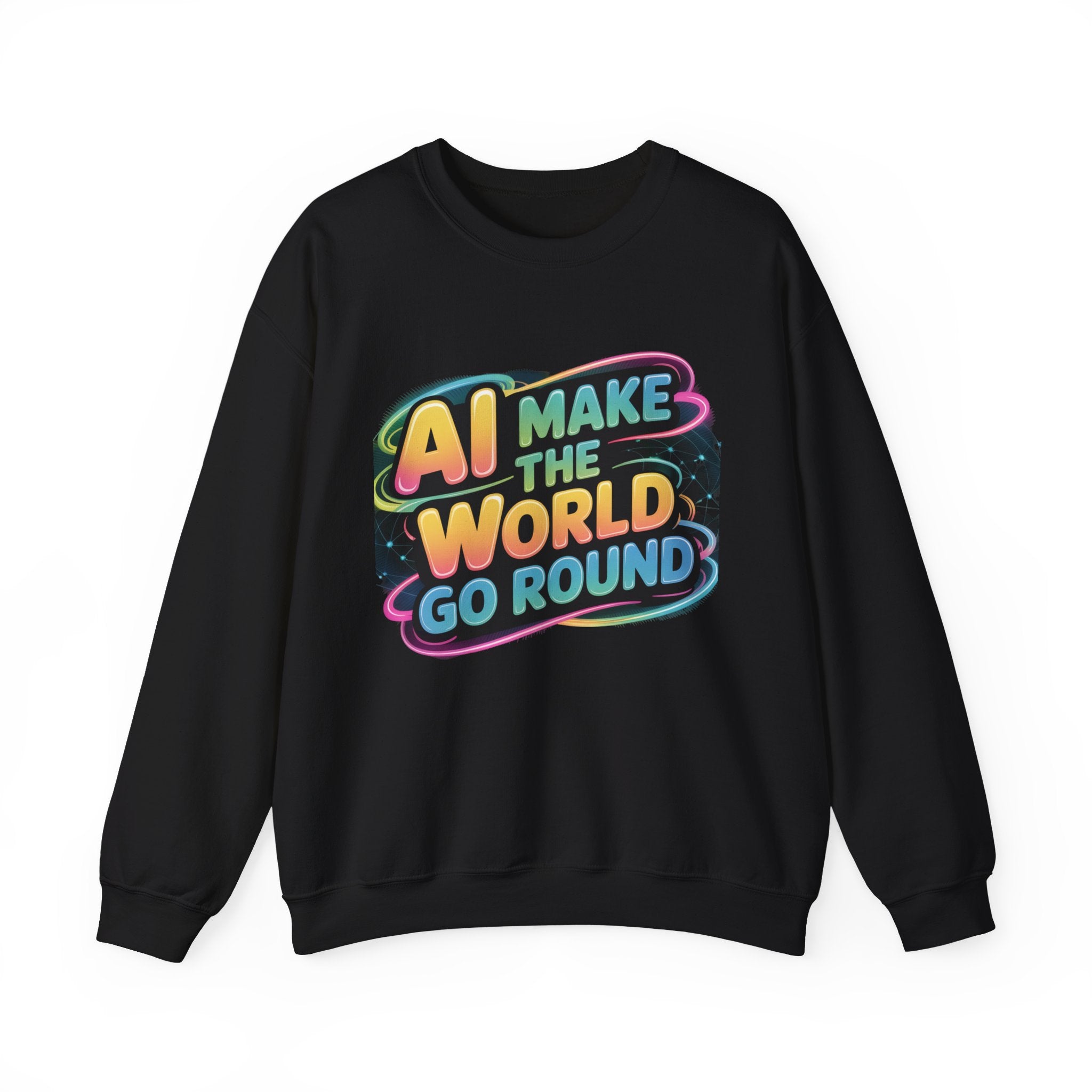AI MAKE THE WORLD GO ROUND  "Techno Orbit"  Heavy Blend™ Crewneck Sweatshirt