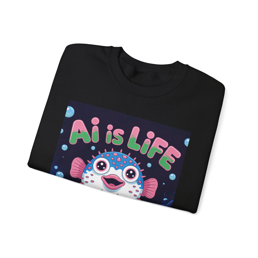 AI is LIFE “Happy Blowfish Energy” of Unisex Heavy Blend™ Crewneck Sweatshirt