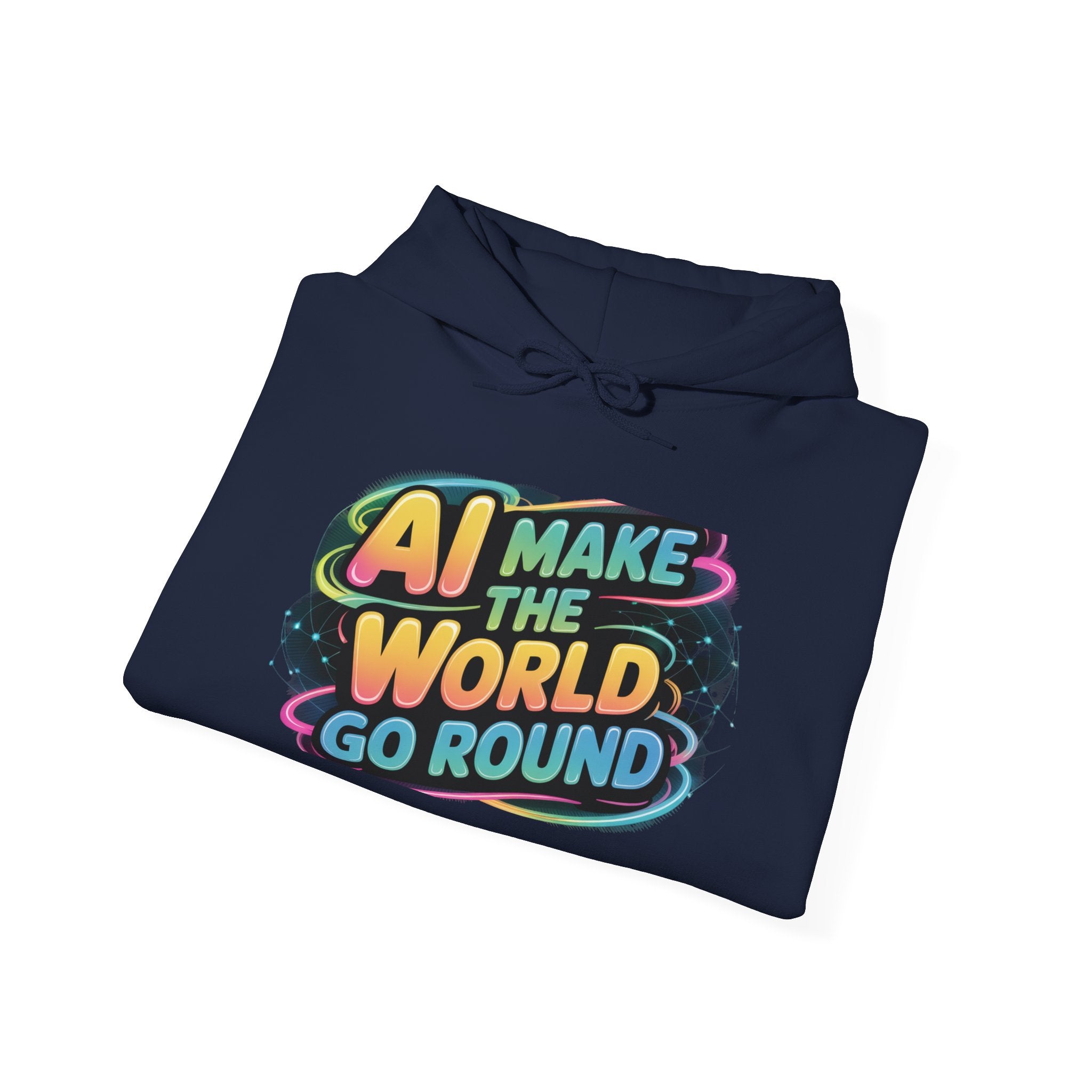 AI MAKE THE WORLD GO ROUND  "Techno Orbit" Unisex Heavy Blend™ Hooded Sweatshirt