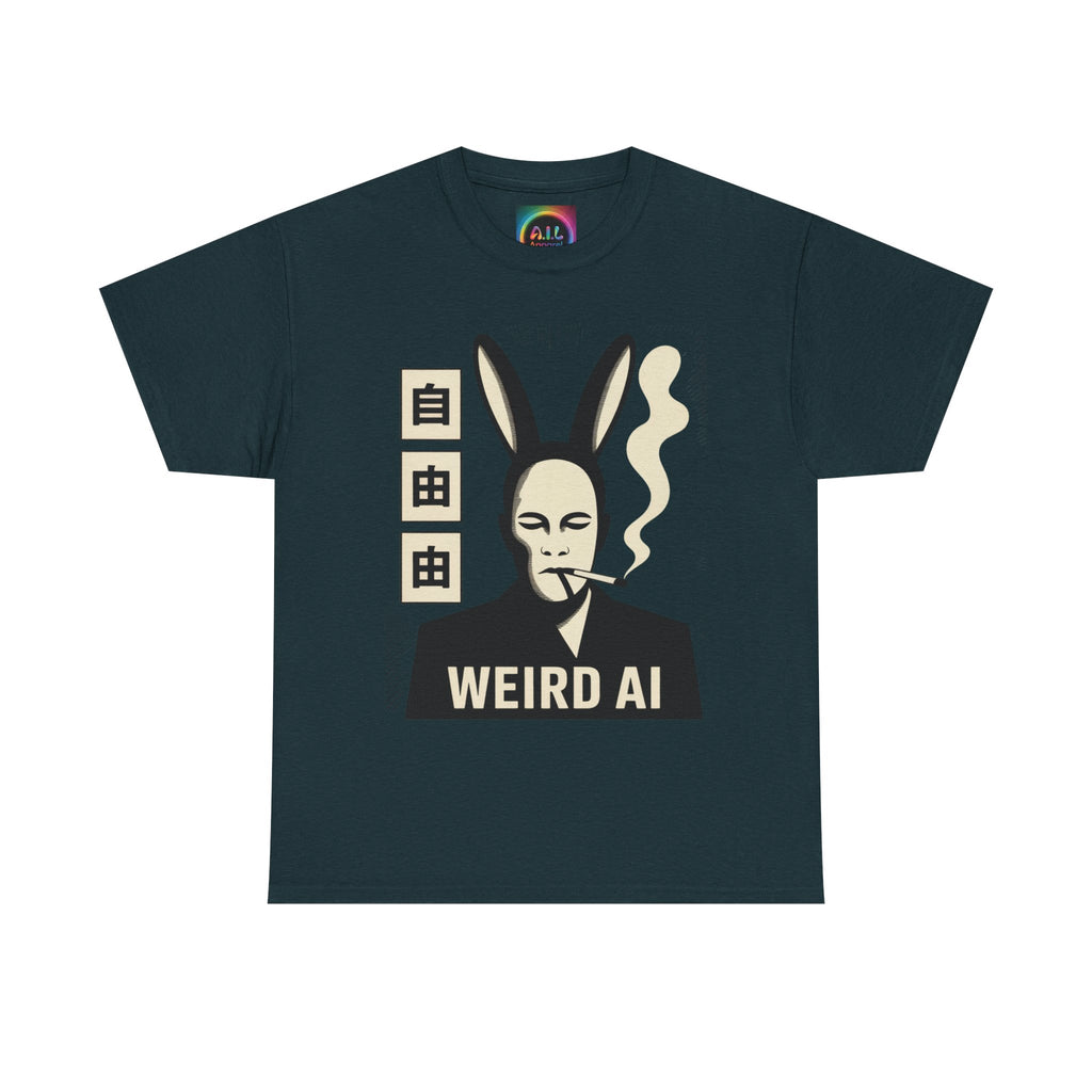 Weird AI Tee "CYBER RABBIT NOIR" Retro Bunny-Masked AI Graphic T-Shirt