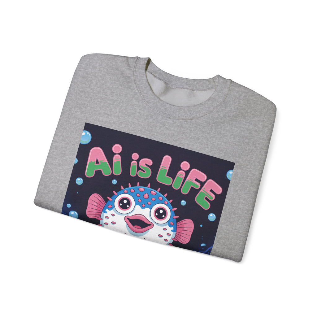 AI is LIFE “Happy Blowfish Energy” of Unisex Heavy Blend™ Crewneck Sweatshirt