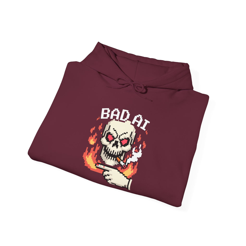 Bad AI Skull Hoodie — "CYBER BONE COMMAND"Hooded Sweatshirt