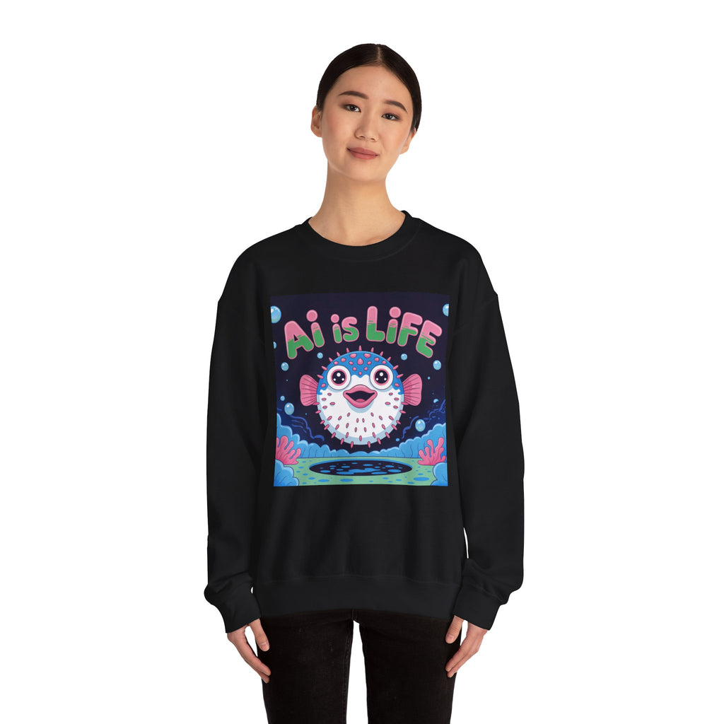 AI is LIFE “Happy Blowfish Energy” of Unisex Heavy Blend™ Crewneck Sweatshirt