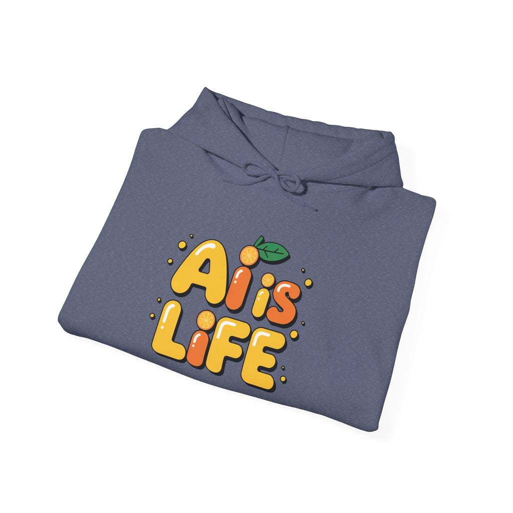 2. AI is LIFE  "Orange Overclock" Unisex Heavy Blend™ Hooded Sweatshirt