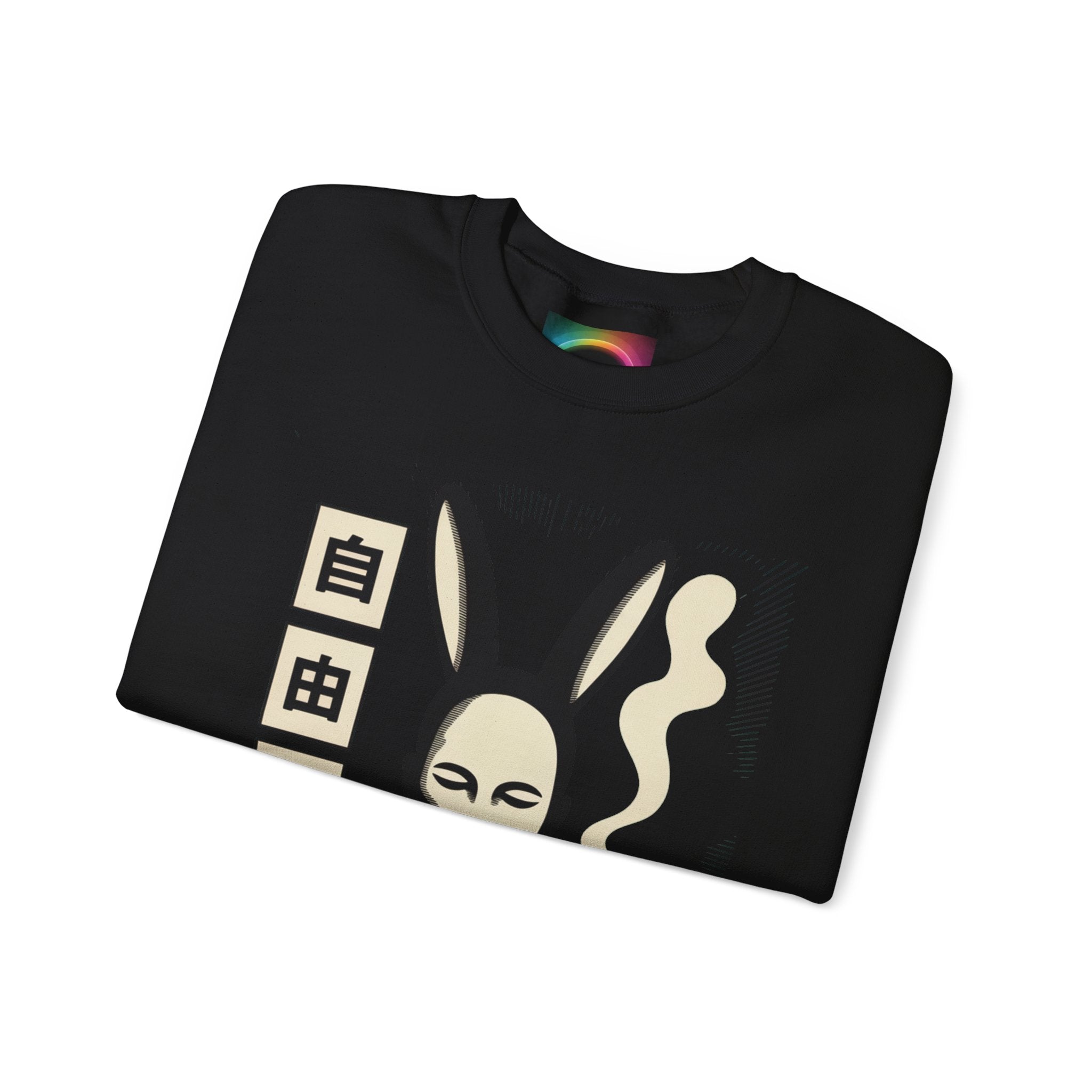 Weird AI Tee "CYBER RABBIT NOIR" Retro Bunny-Masked AI Graphic Crewneck Sweatshirt