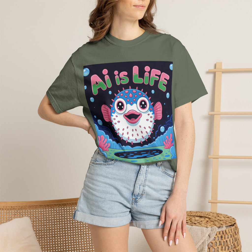 AI is LIFE  “Happy Blowfish Energy” ( Unisex Garment-Dyed T-shirt)
