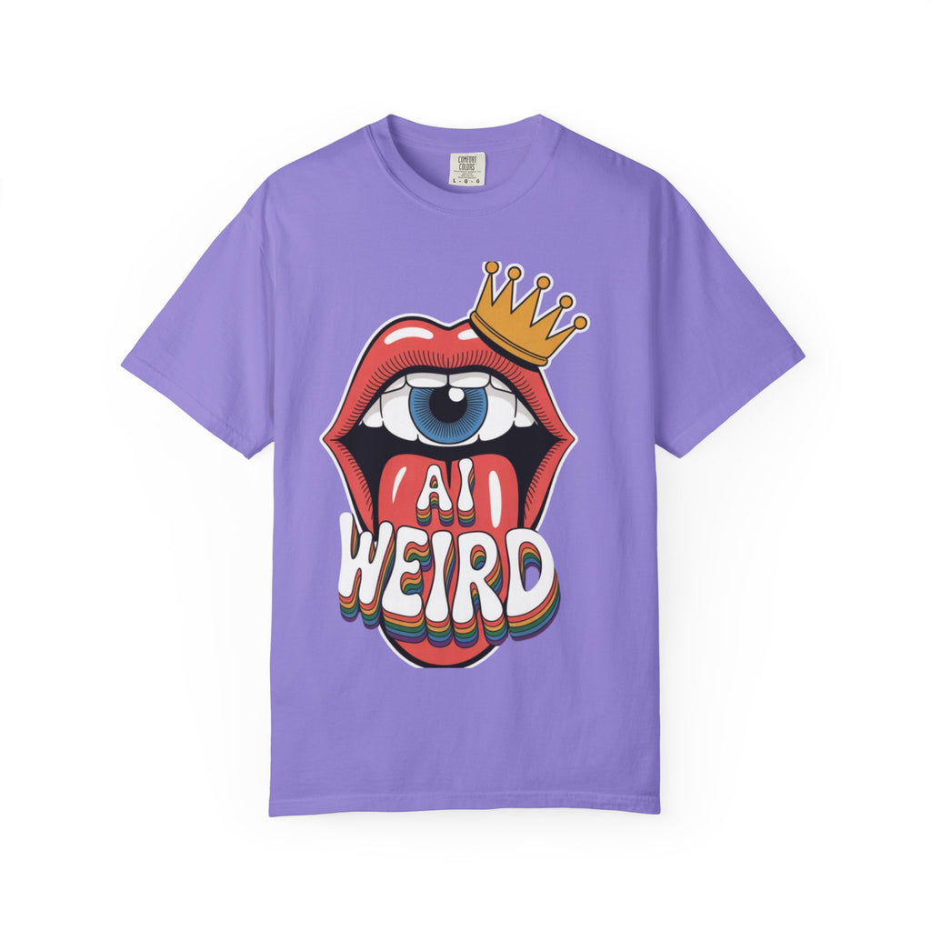 AI Weird Graphic T-Shirt — Crown Quirky Eye & "RETRO CROWNED MOUTH"