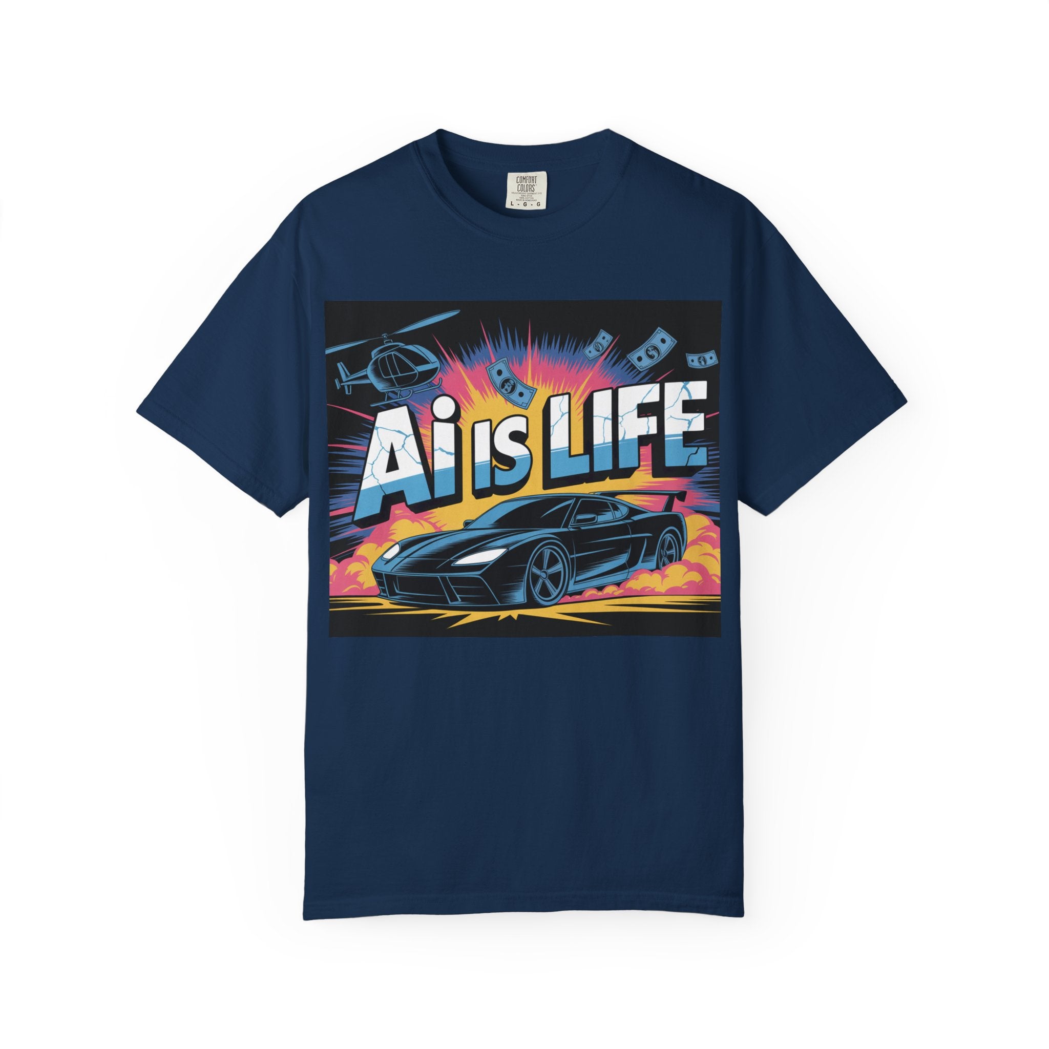 AI Is Life  "Action Mode"  Unisex Garment-Dyed T-shirt