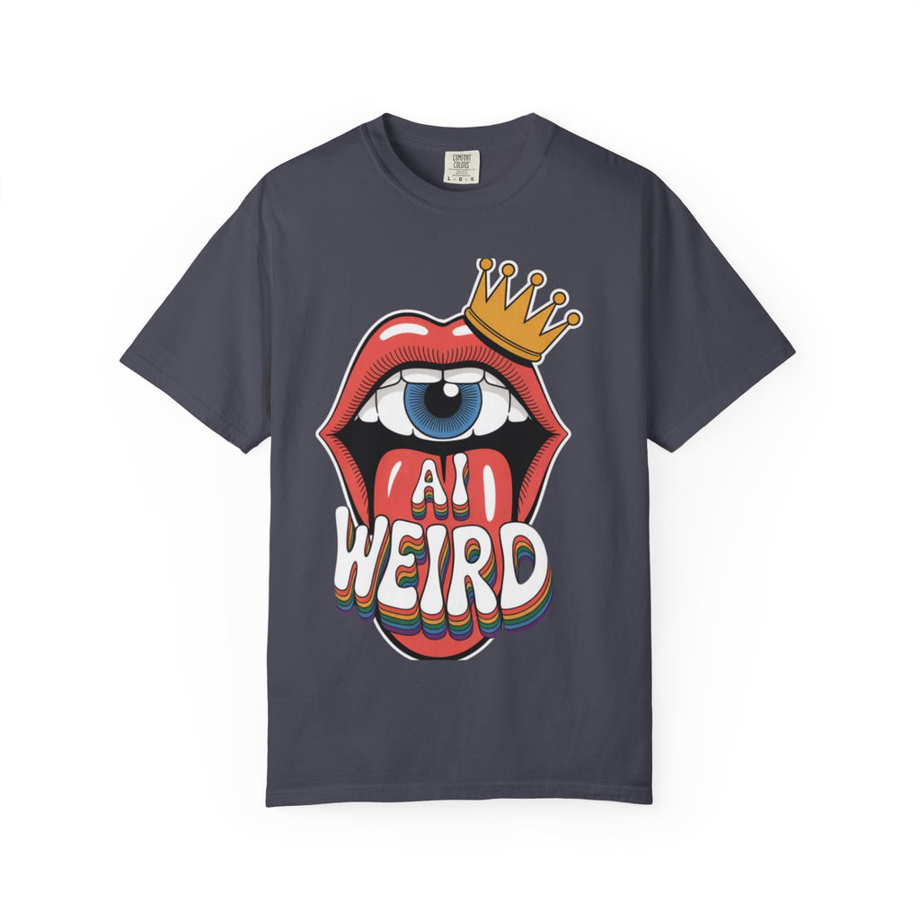 AI Weird Graphic T-Shirt — Crown Quirky Eye & "RETRO CROWNED MOUTH"