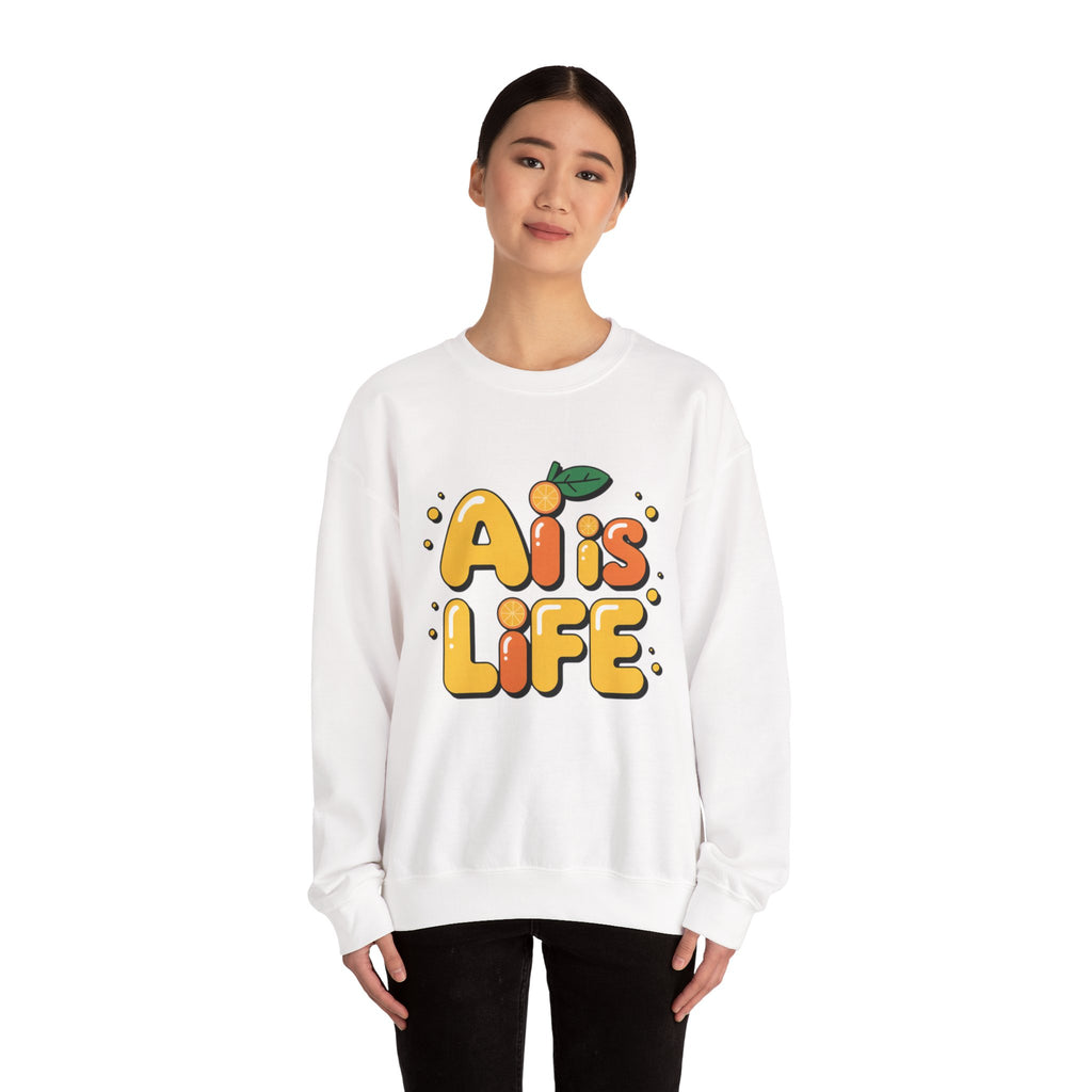 AI is LIFE  "Orange Overclock" Unisex Heavy Blend™ Crewneck Sweatshirt