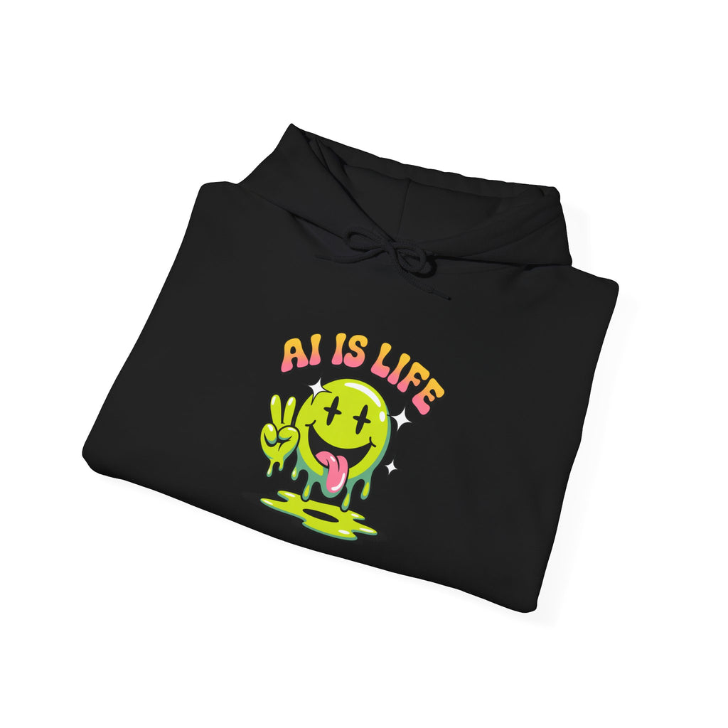 AI IS LIFE  " Happy Glitch "  Unisex Heavy Blend™ Hooded Sweatshirt