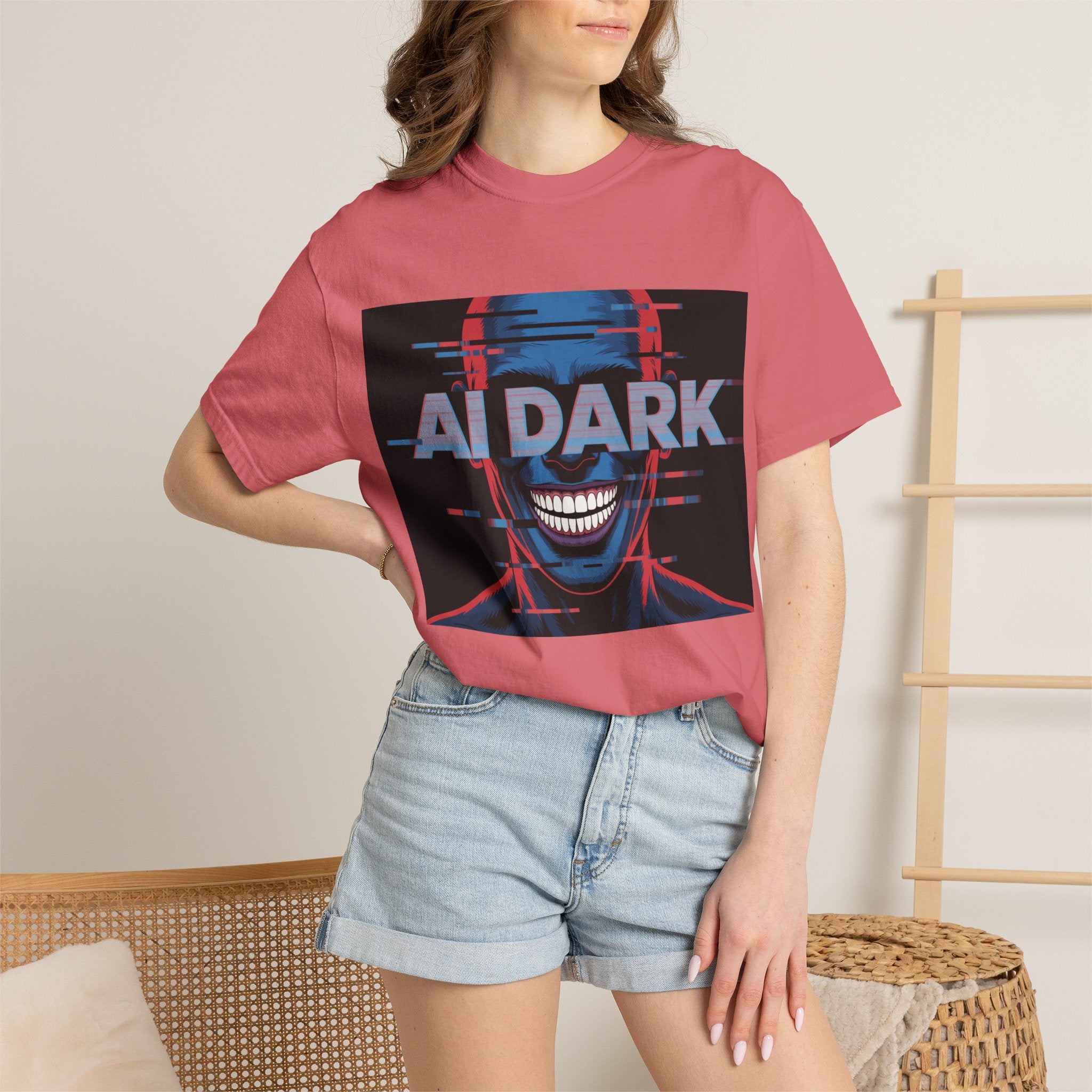 AI DARK " Deepcore Distortion — Cyberpunk Smiling Skull Tee